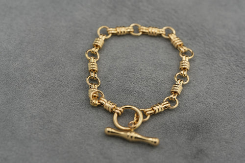 14ct Gold Hay Bale Link Bracelet 19.5cm 7.8g 585 T-Bar Hallmarked Ladies