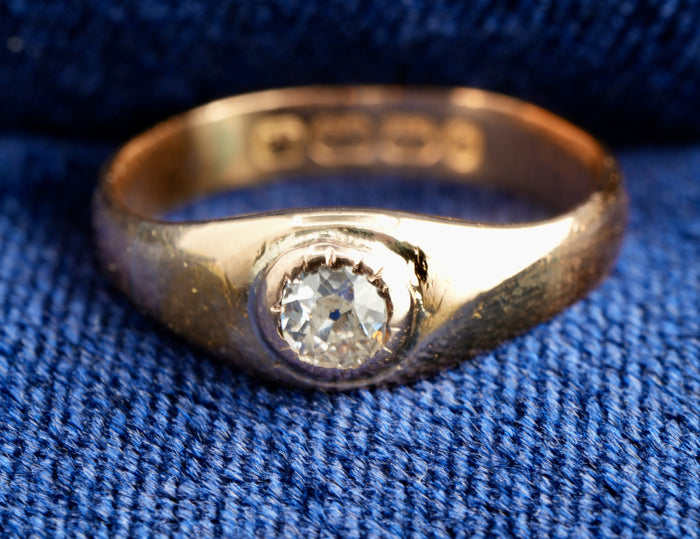 Antique 22ct Gold Old European Cut Diamond Gypsy Ring 0.5ct Size O 4.4g Hallmark