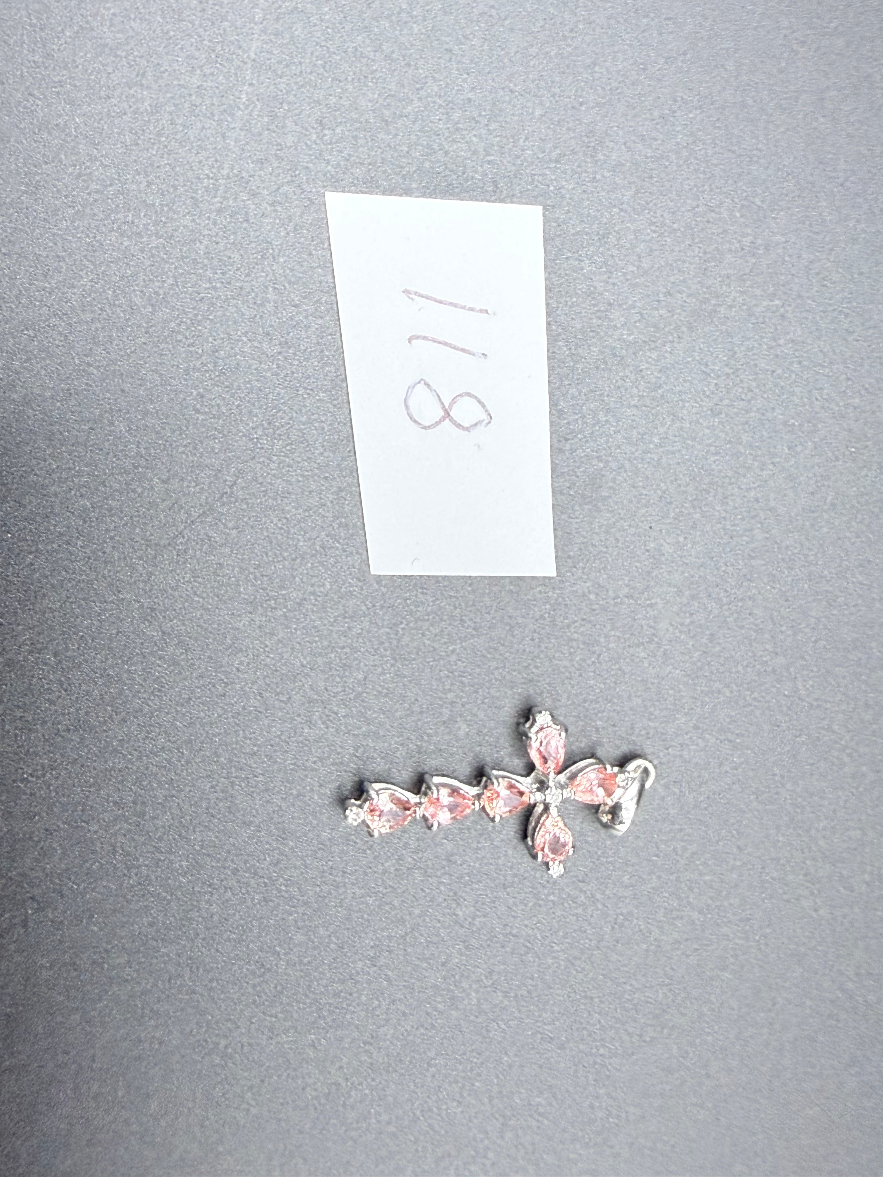 9ct White Gold Natural Padparadscha Sapphire Cross Pendant 1.5g Hallmarked
