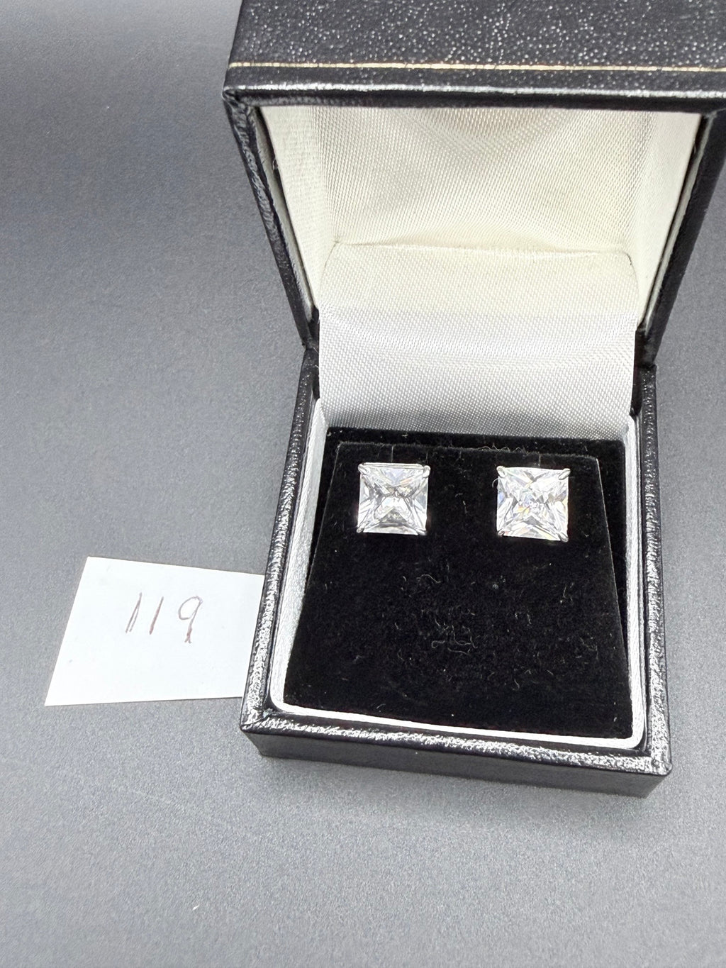 9ct White Gold Cubic Zirconia Princess Cut Stud Earrings Boxed