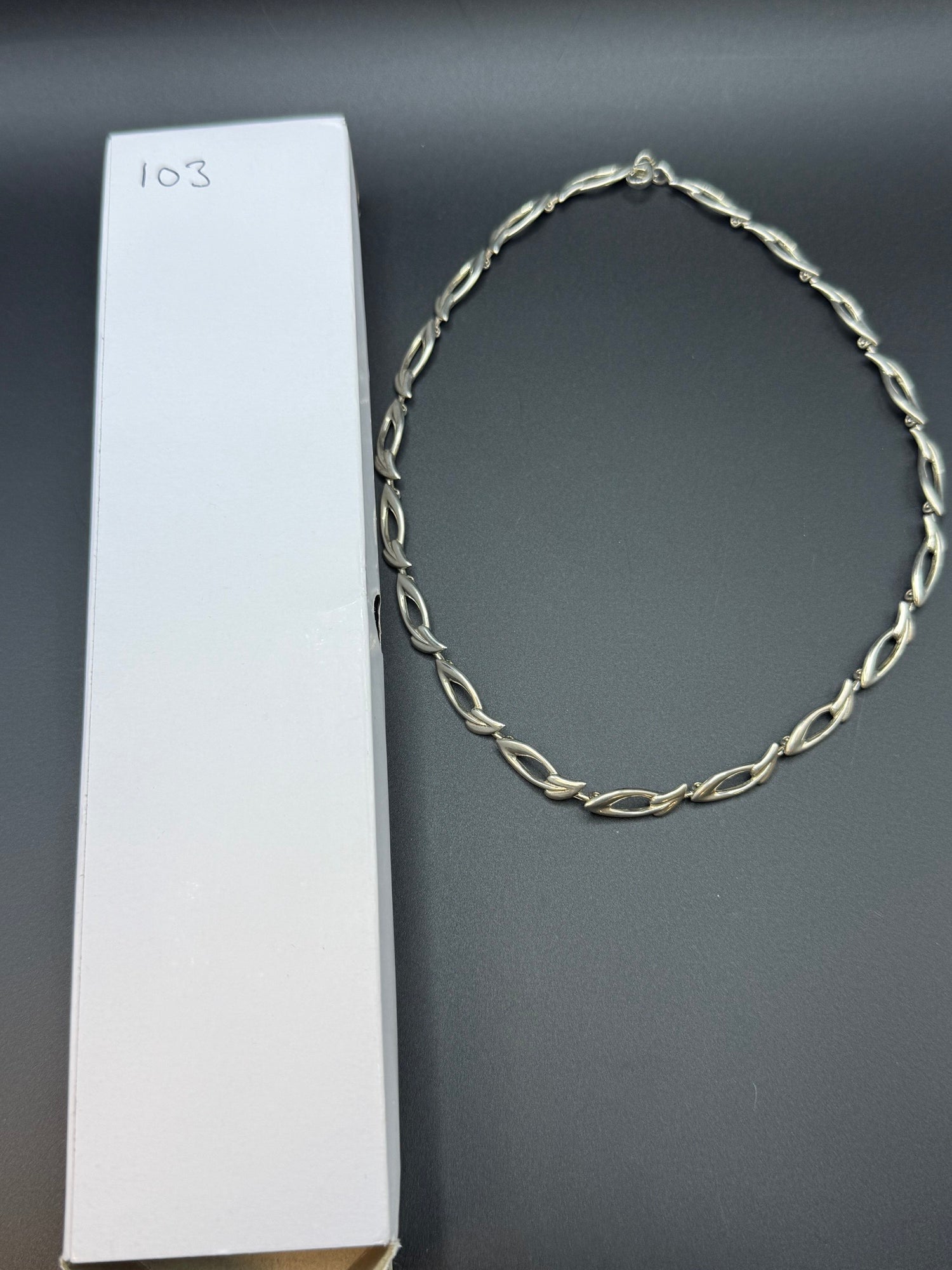 Sterling Silver Fancy Leaf Link Necklace 40cm 22.7g 925 Satin
