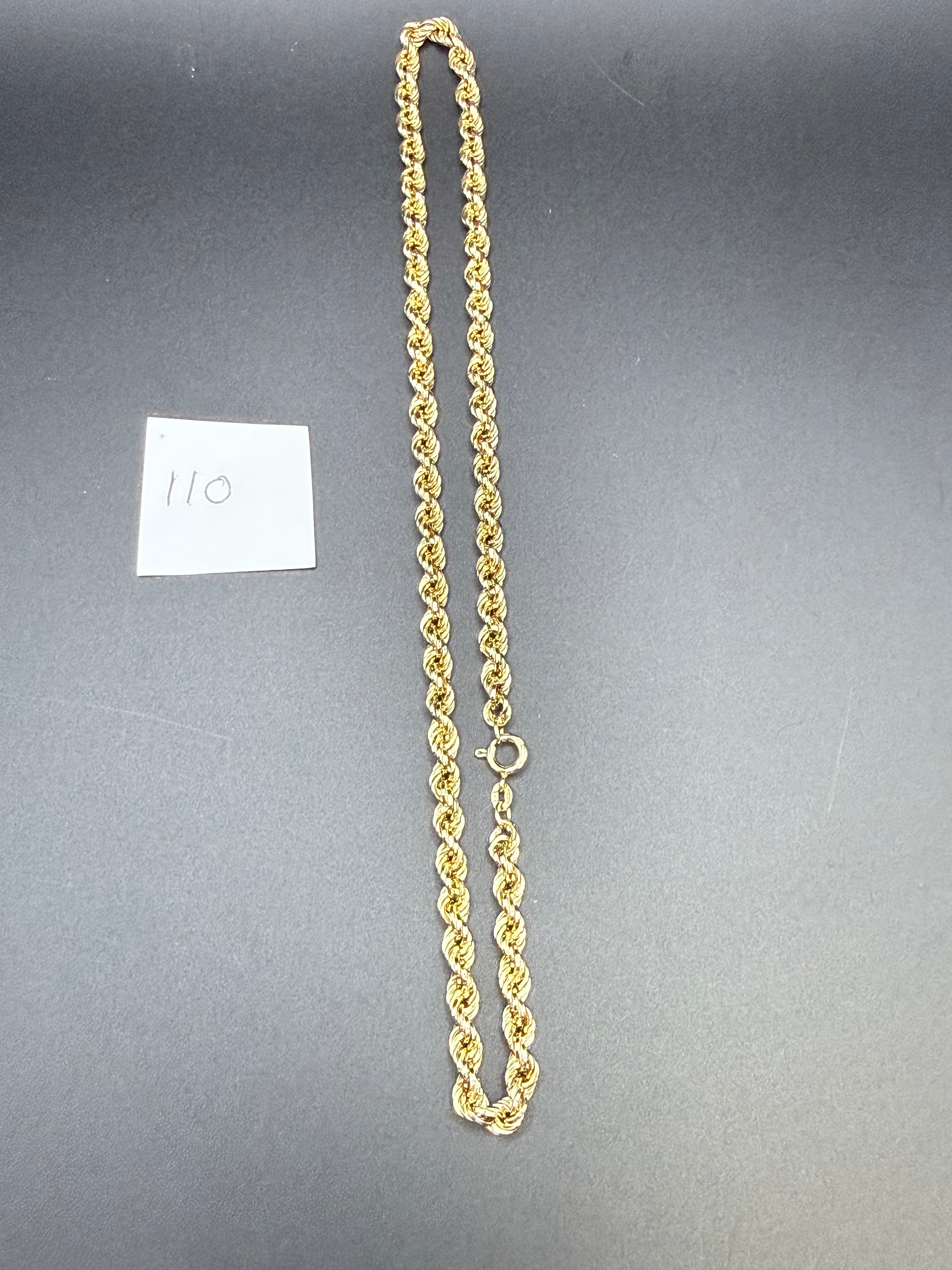 Solid 9ct Yellow Gold Italian Rope Chain Necklace 41cm 10.7g 375