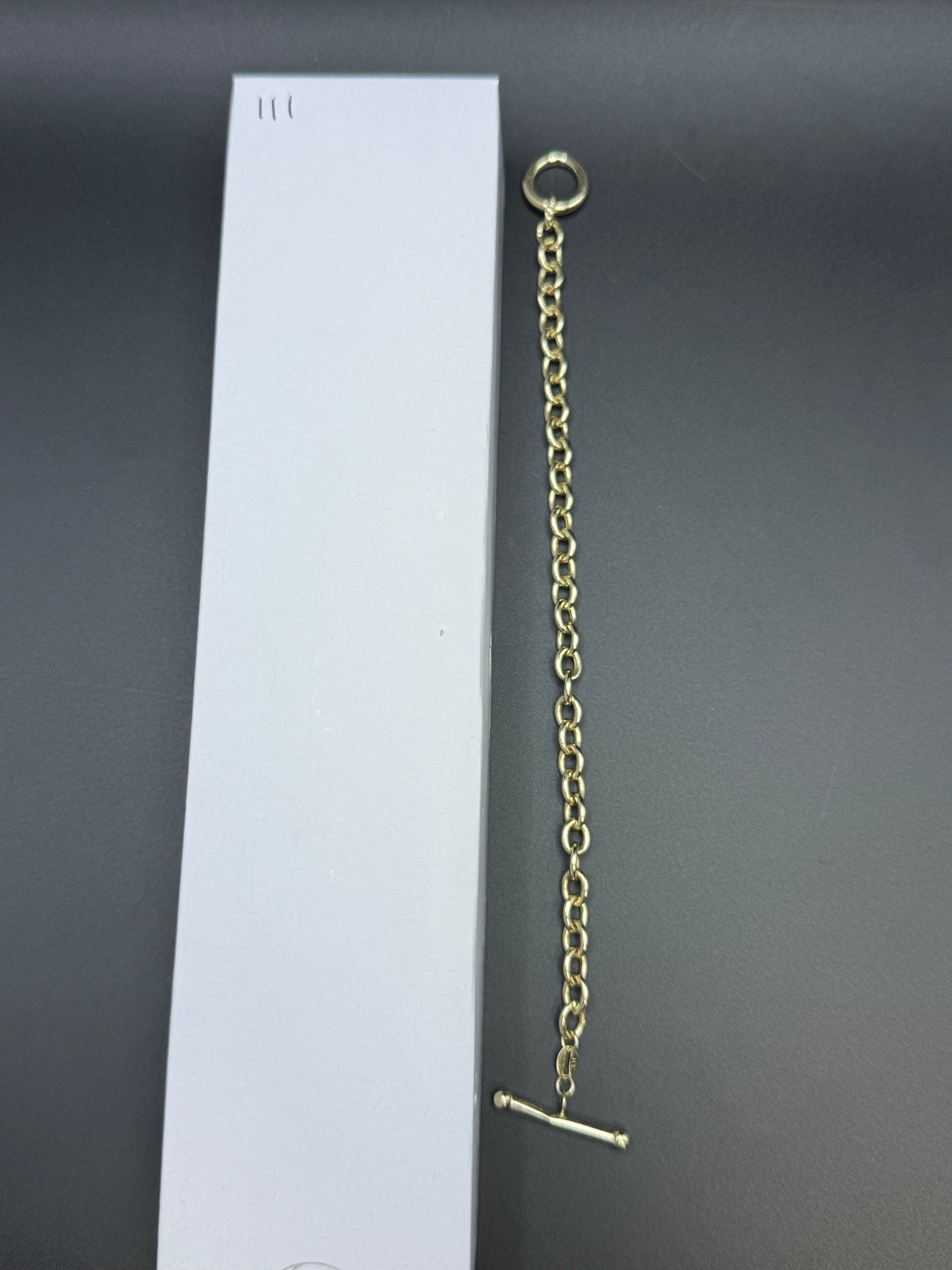 Solid 9ct Yellow Gold Belcher Bracelet T-Bar Toggle 19.5cm 4.4g 375