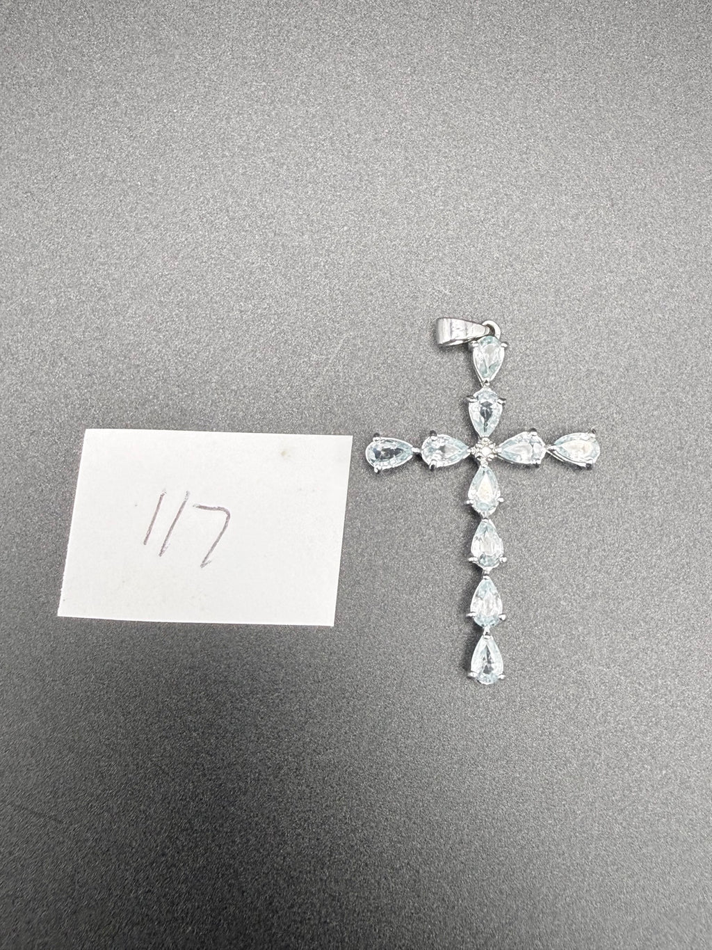 9ct White Gold Blue Topaz Cross Pendant 2.7g Hallmarked