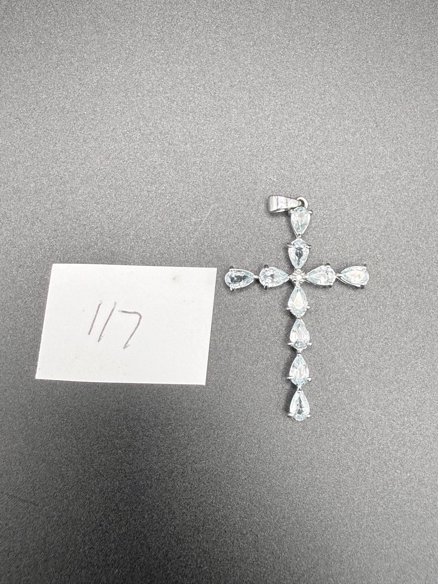 9ct White Gold Blue Topaz Cross Pendant 2.7g Hallmarked