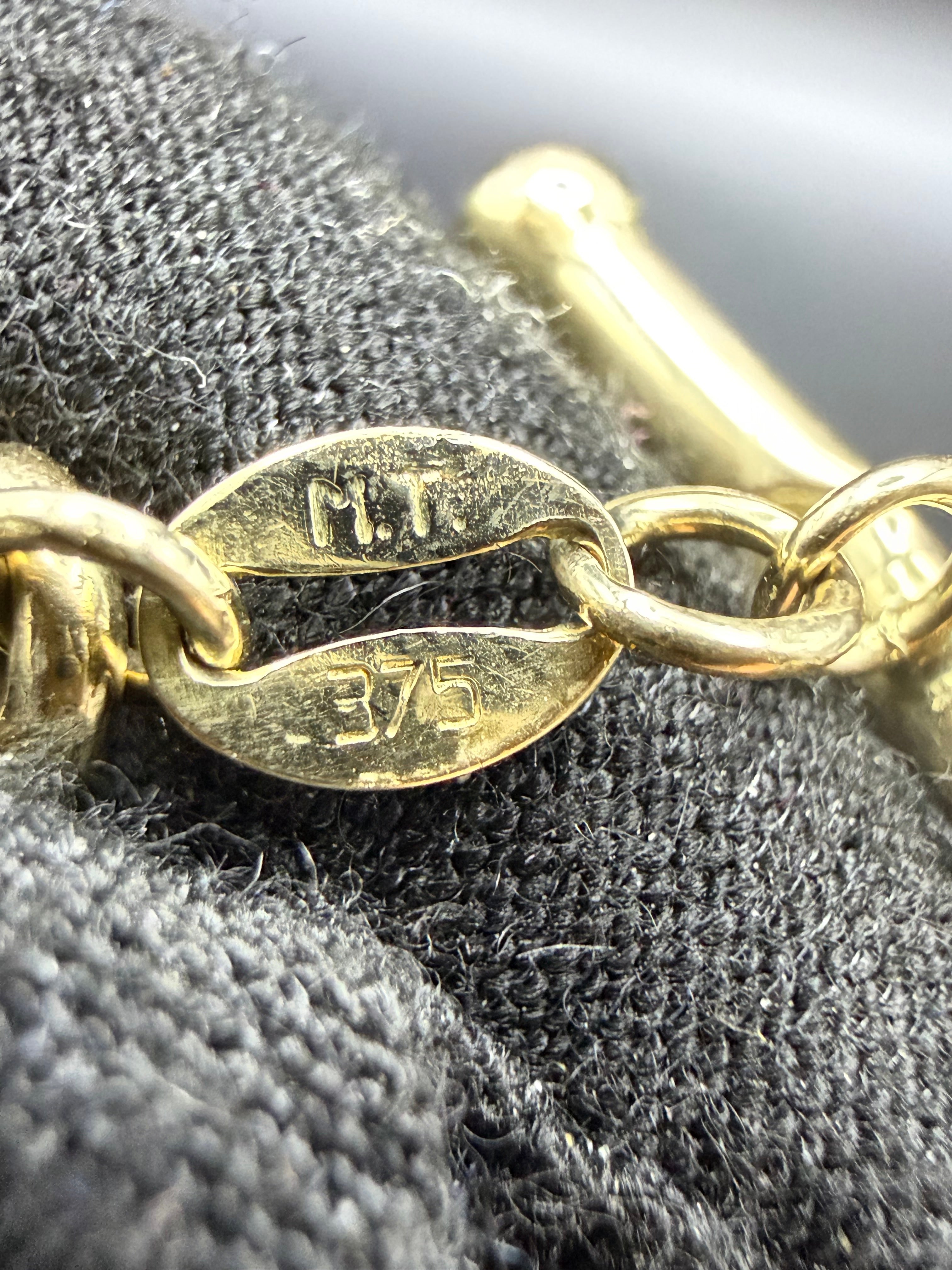 Solid 9ct Yellow Gold Belcher Bracelet T-Bar Toggle 19.5cm 4.4g 375