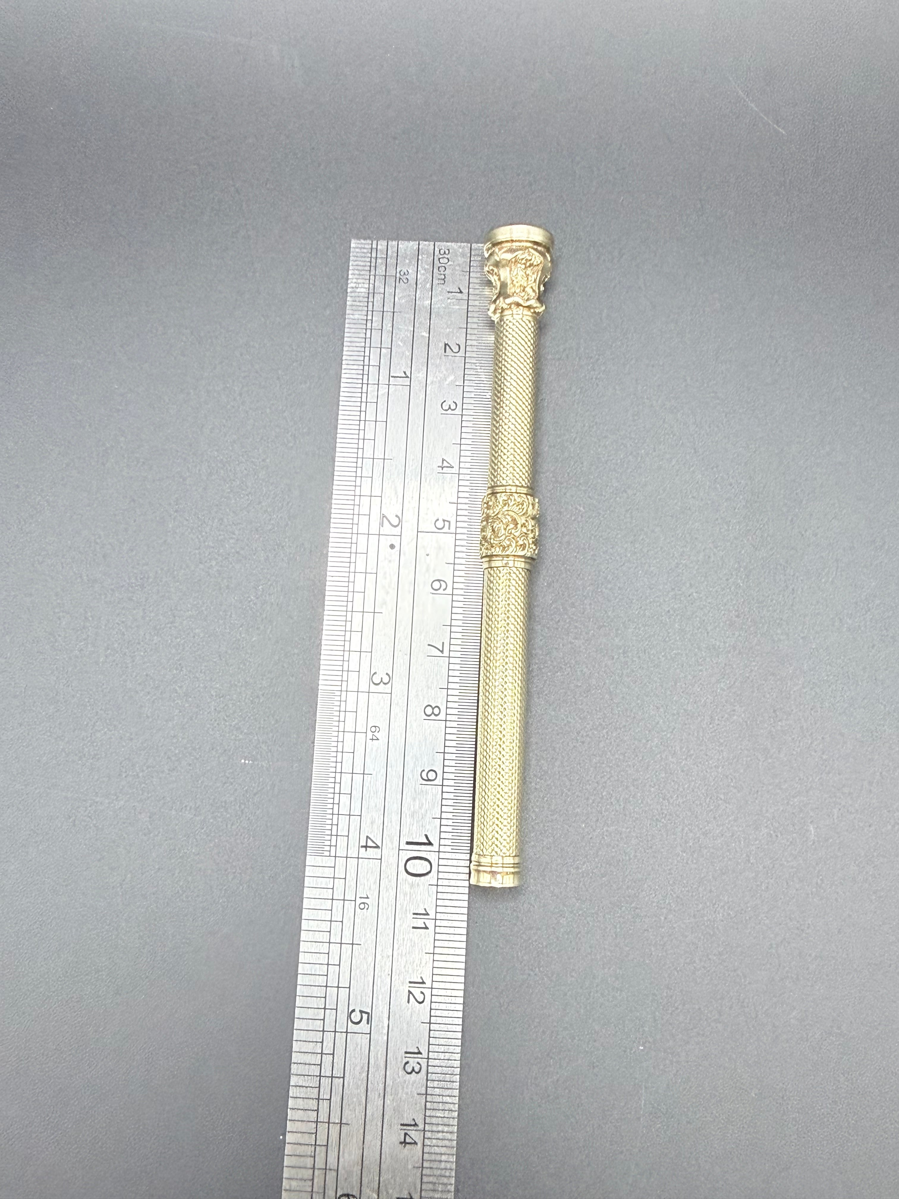 Antique Victorian 9ct Gold Propelling Pencil 18.2g Seal Top Engine Turned