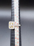 V and Co 18ct white gold Art Deco diamond panel ring, size M and a half