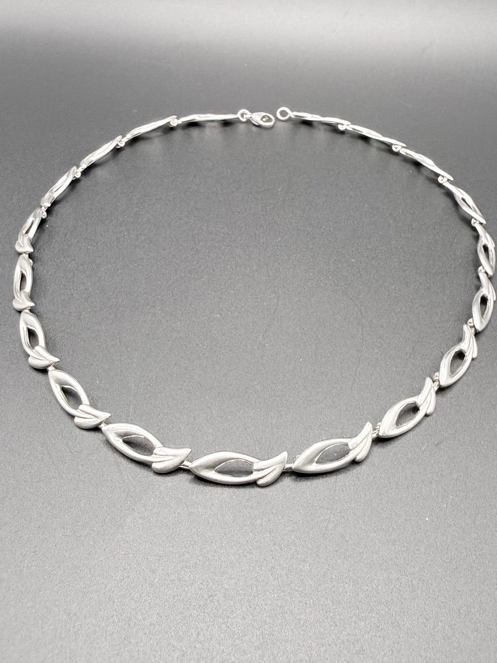Sterling Silver Fancy Leaf Link Necklace 40cm 22.7g 925 Satin