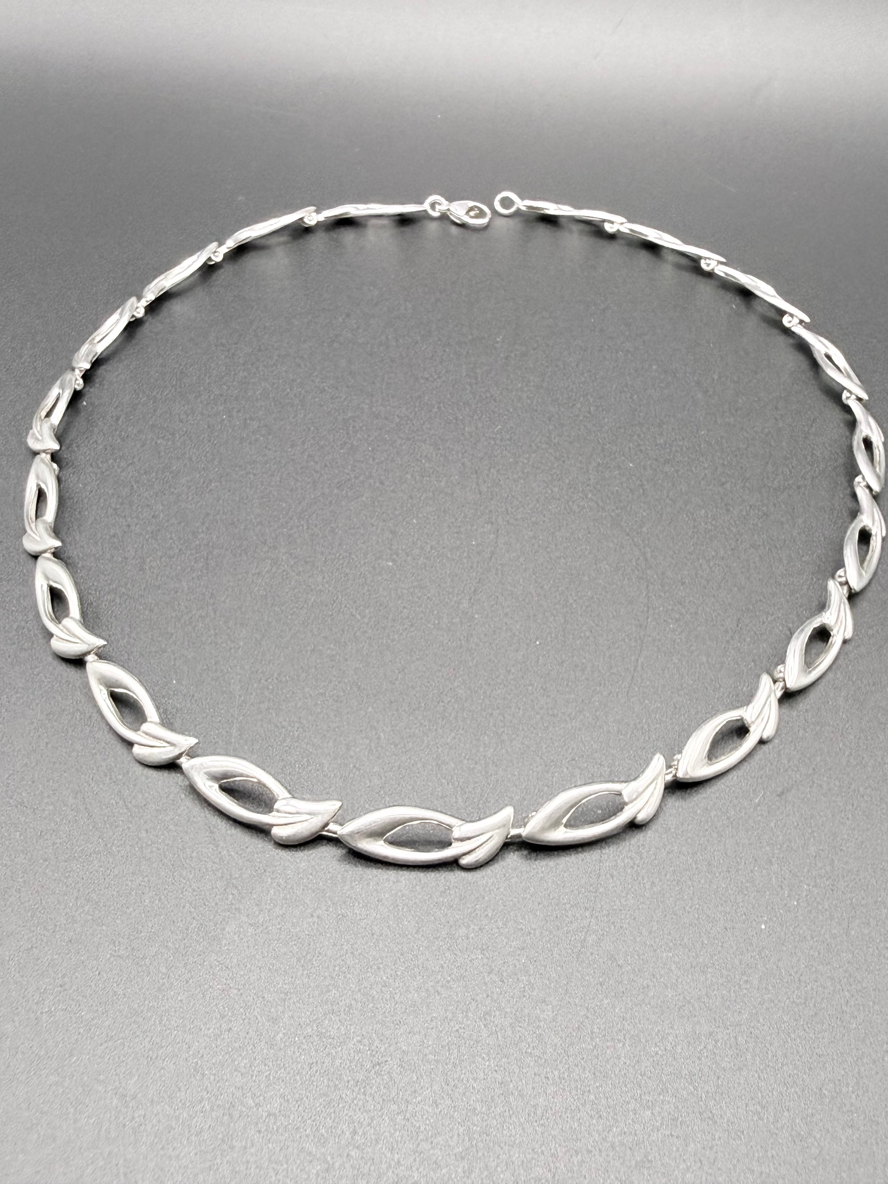 Sterling Silver Fancy Leaf Link Necklace 40cm 22.7g 925 Satin