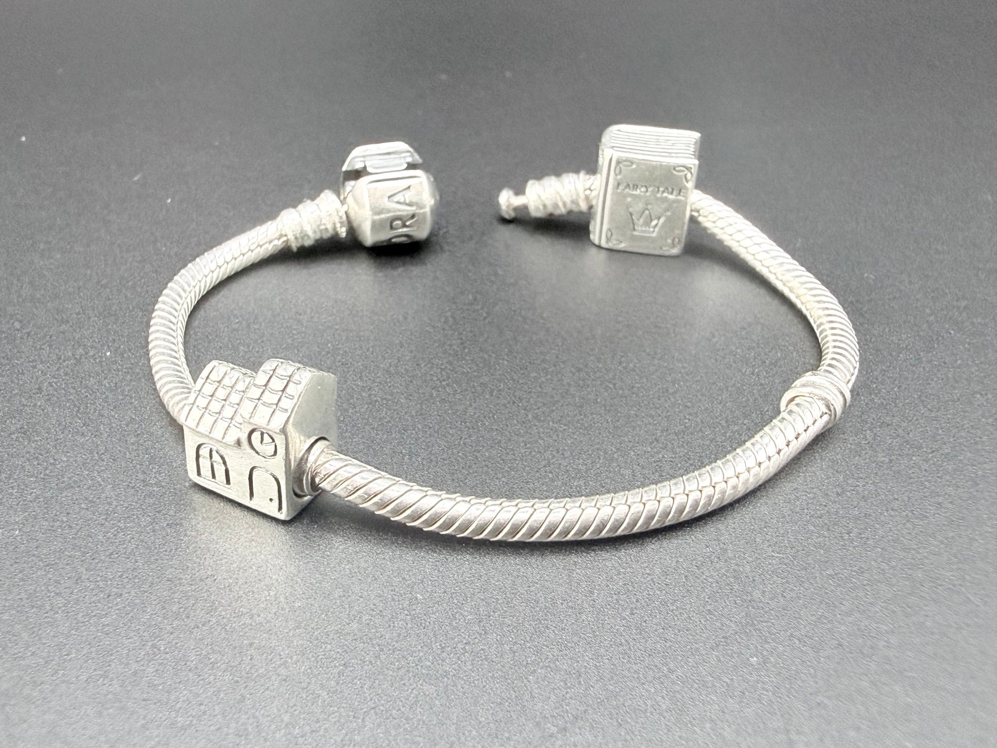 Pandora Sterling Silver Charm Bracelet with Two Charms 21.1g 925