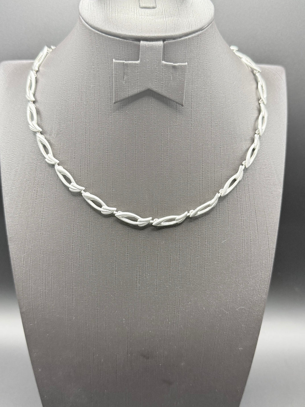 Sterling Silver Fancy Leaf Link Necklace 40cm 22.7g 925 Satin