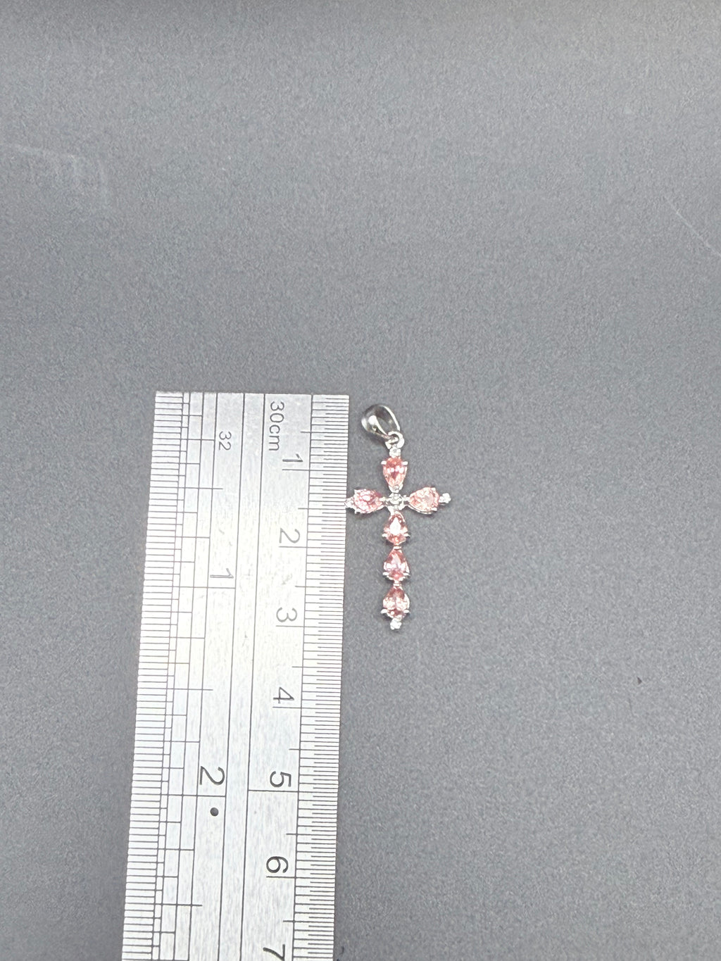 9ct White Gold Natural Padparadscha Sapphire Cross Pendant 1.5g Hallmarked