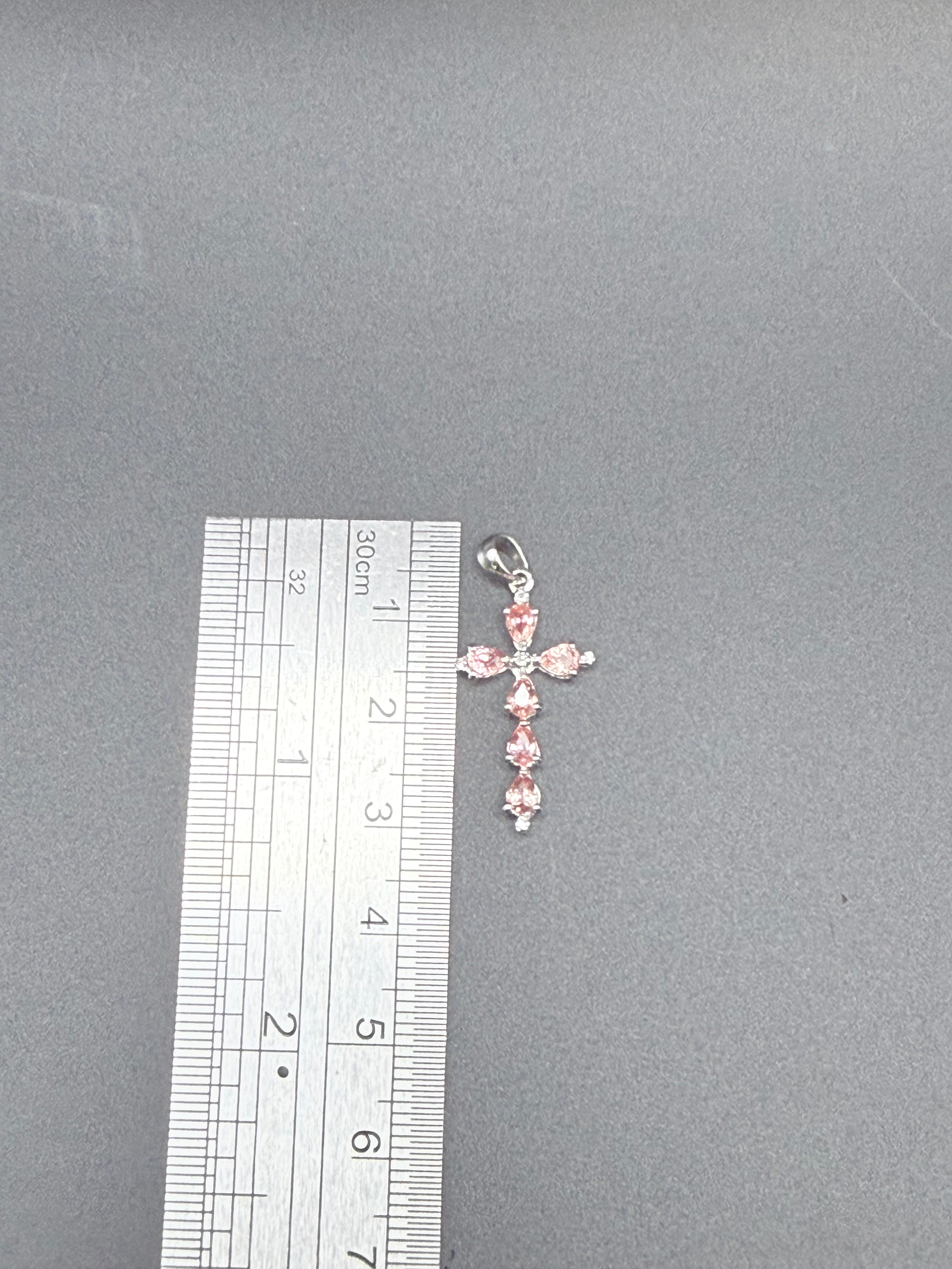 9ct White Gold Natural Padparadscha Sapphire Cross Pendant 1.5g Hallmarked