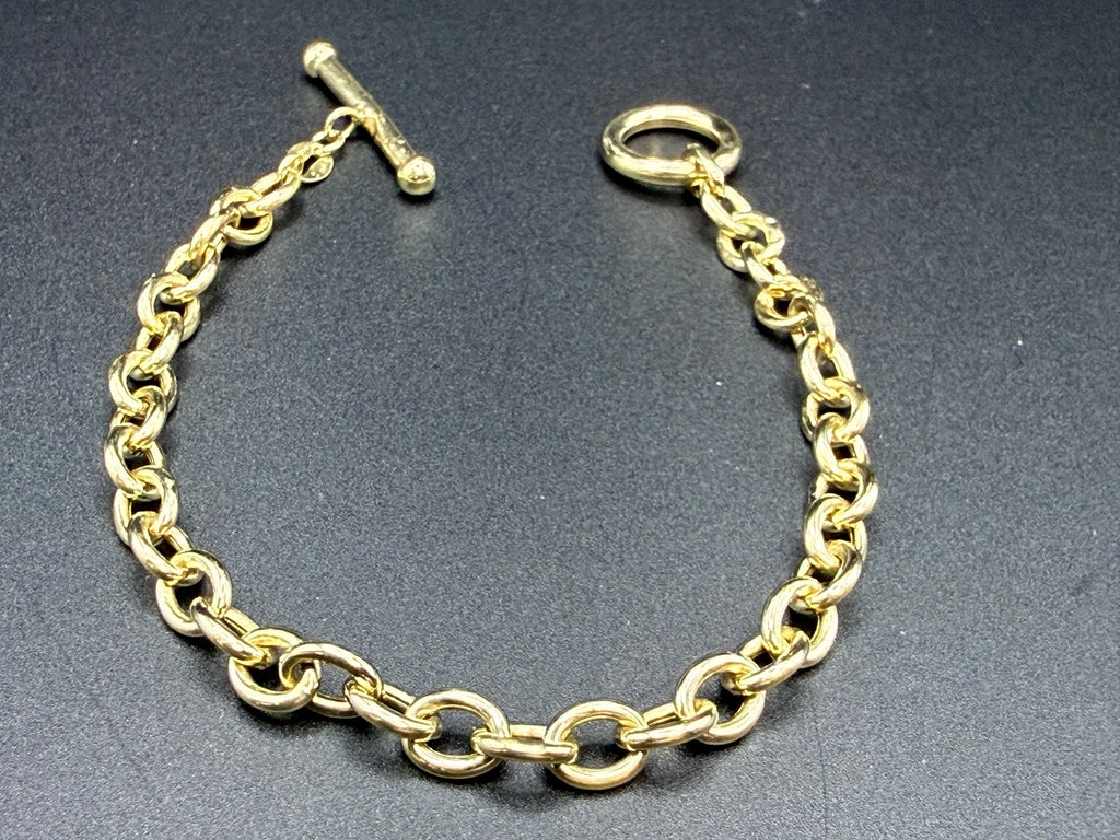 Solid 9ct Yellow Gold Belcher Bracelet T-Bar Toggle 19.5cm 4.4g 375