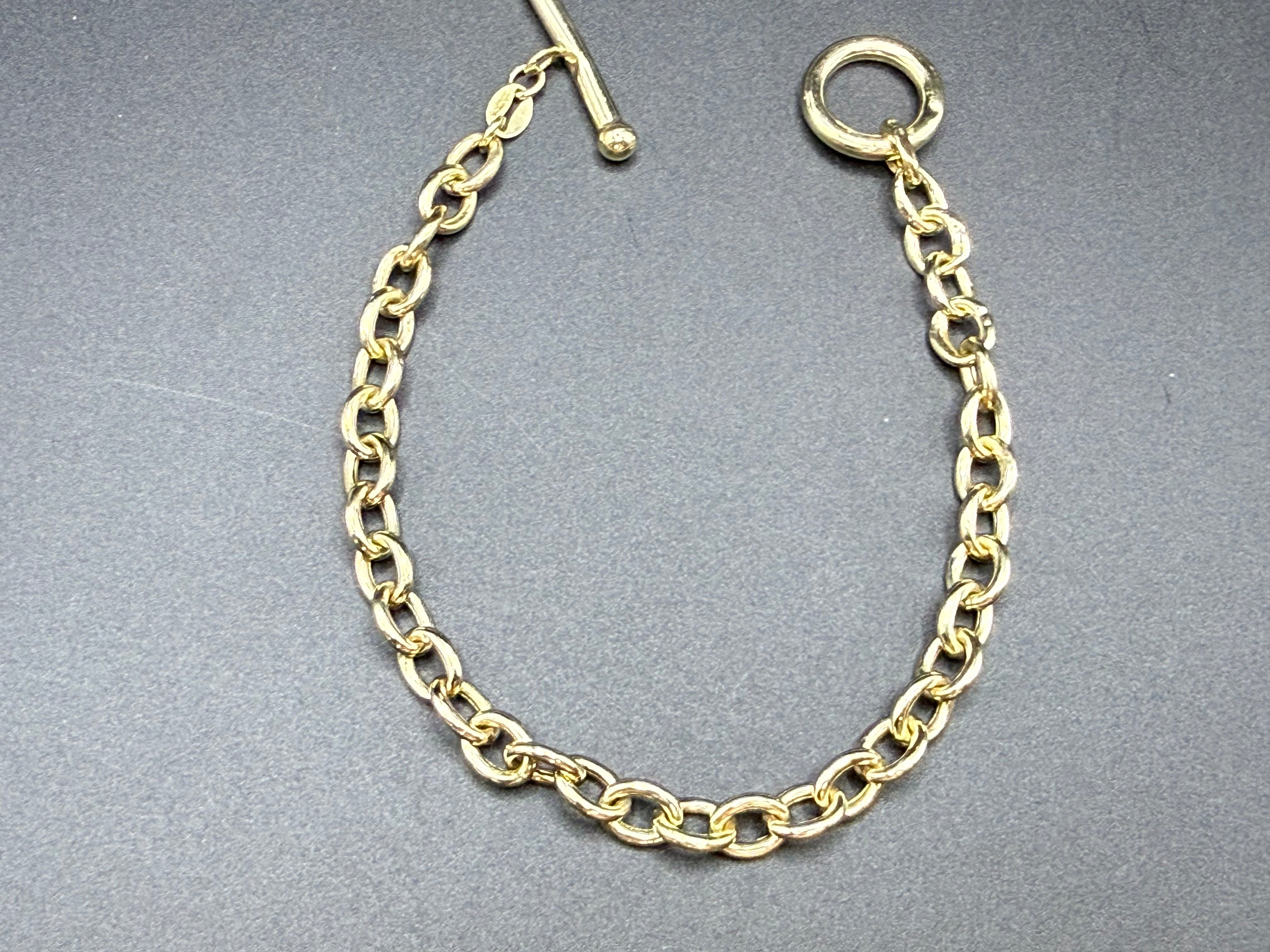 Solid 9ct Yellow Gold Belcher Bracelet T-Bar Toggle 19.5cm 4.4g 375
