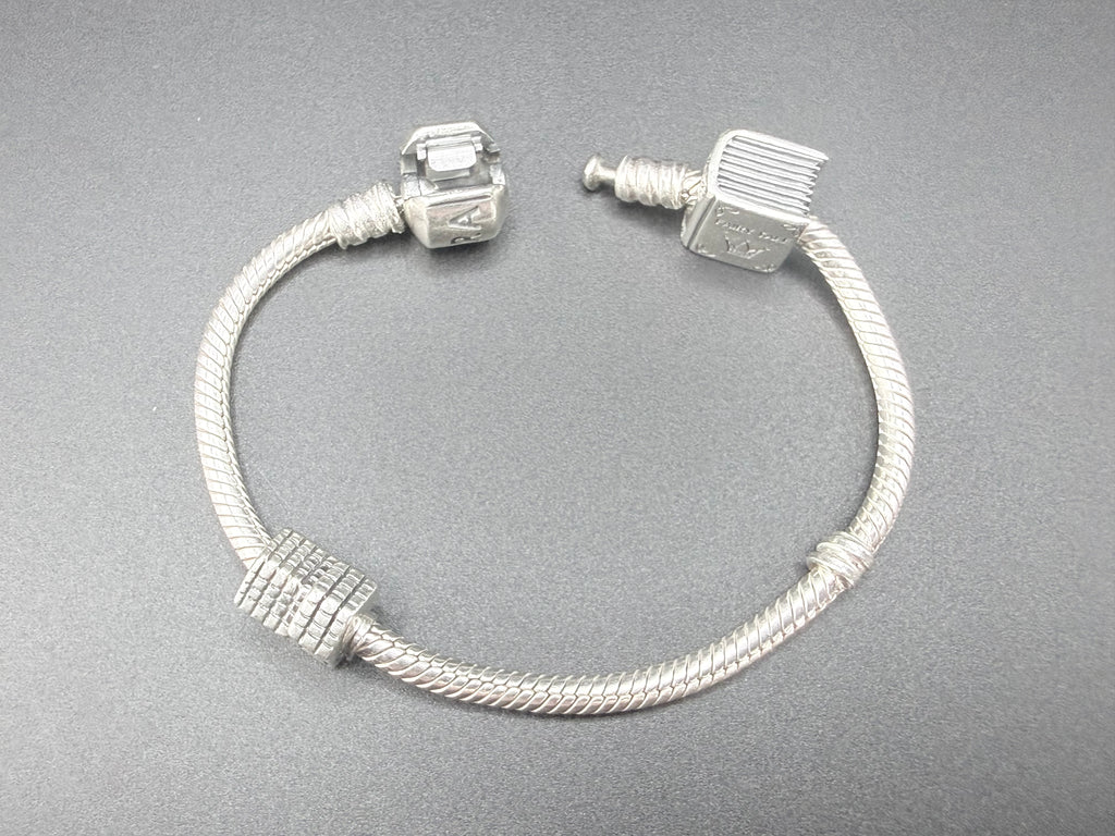 Pandora Sterling Silver Charm Bracelet with Two Charms 21.1g 925