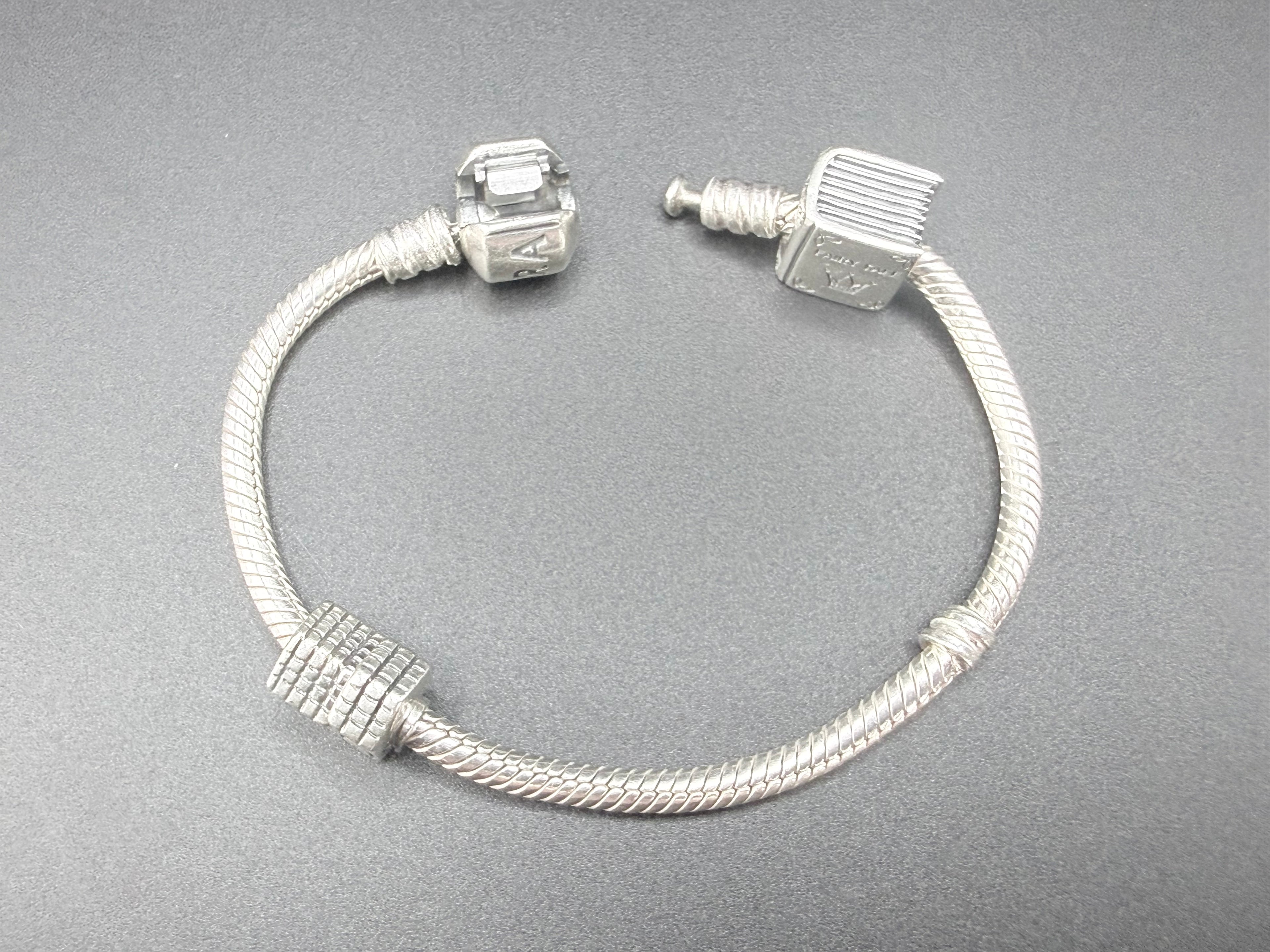 Pandora Sterling Silver Charm Bracelet with Two Charms 21.1g 925