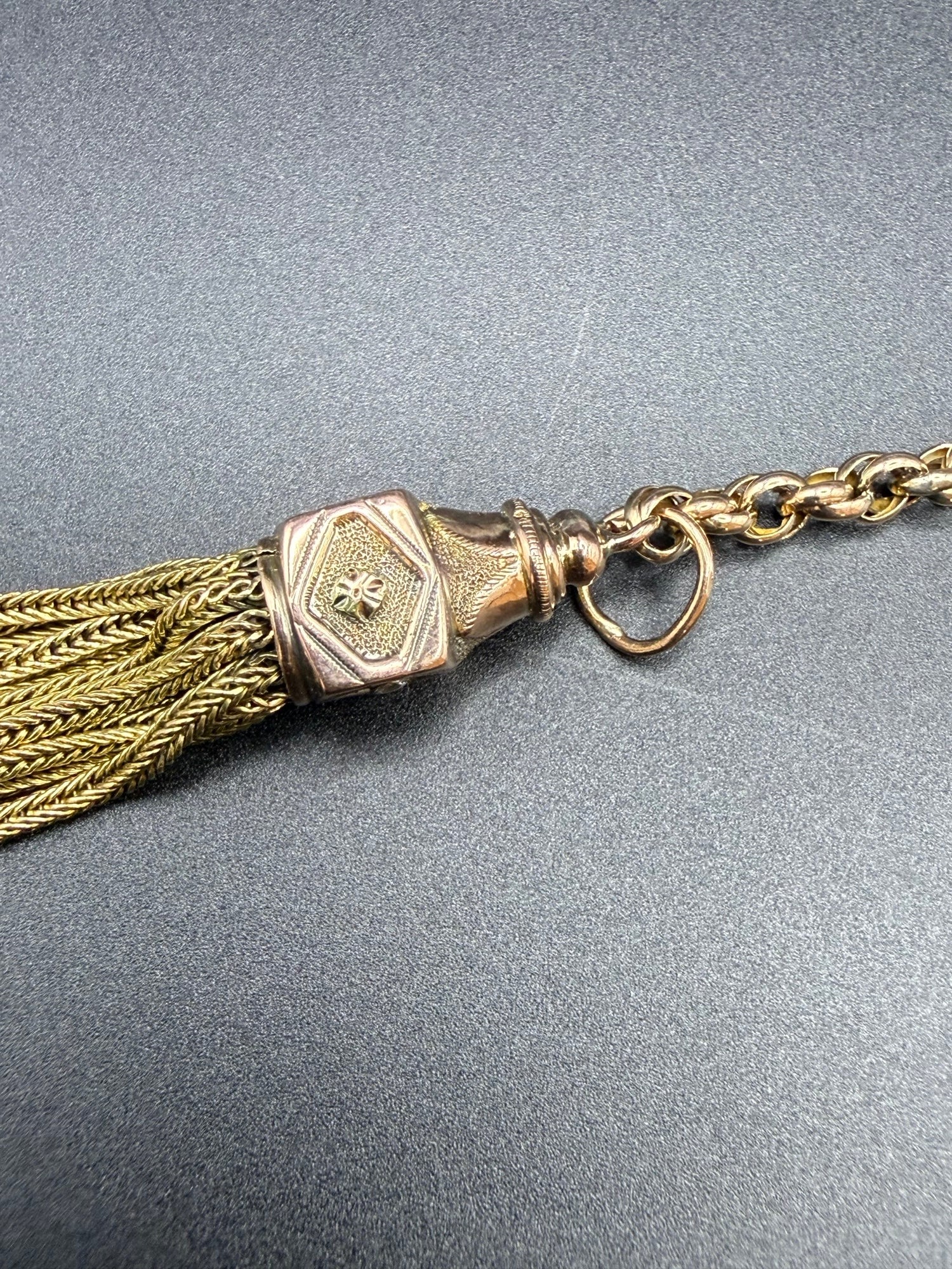 Antique Victorian 9ct Gold Albertina Bracelet Tassel Drop 14.4g Tested
