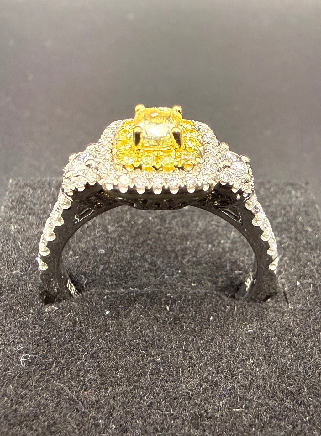 Effy 18ct White Gold Fancy Yellow Diamond Double Halo Ring Size O 1/2 4.9g