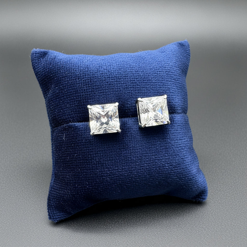 9ct White Gold Cubic Zirconia Princess Cut Stud Earrings Boxed