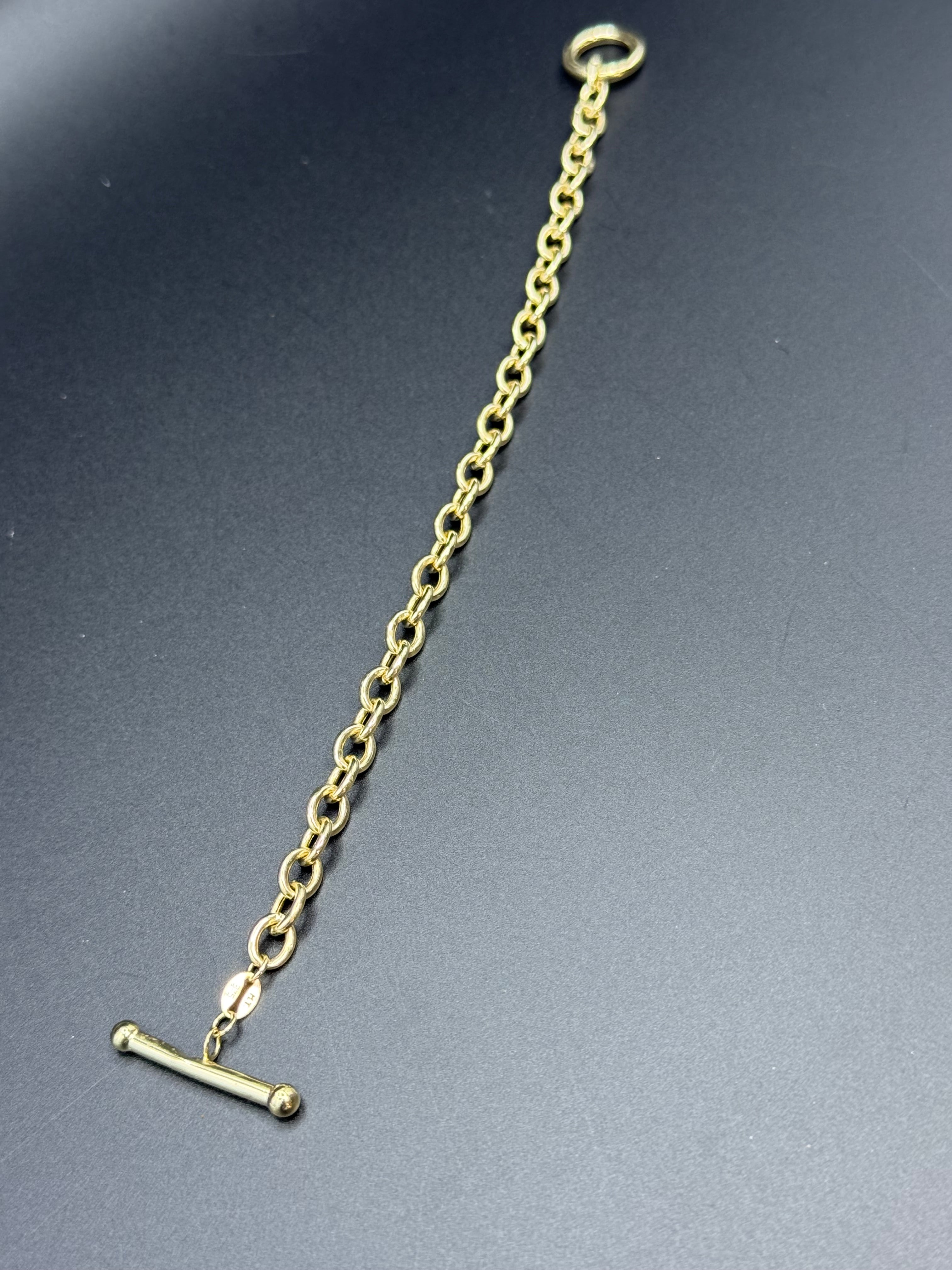 Solid 9ct Yellow Gold Belcher Bracelet T-Bar Toggle 19.5cm 4.4g 375