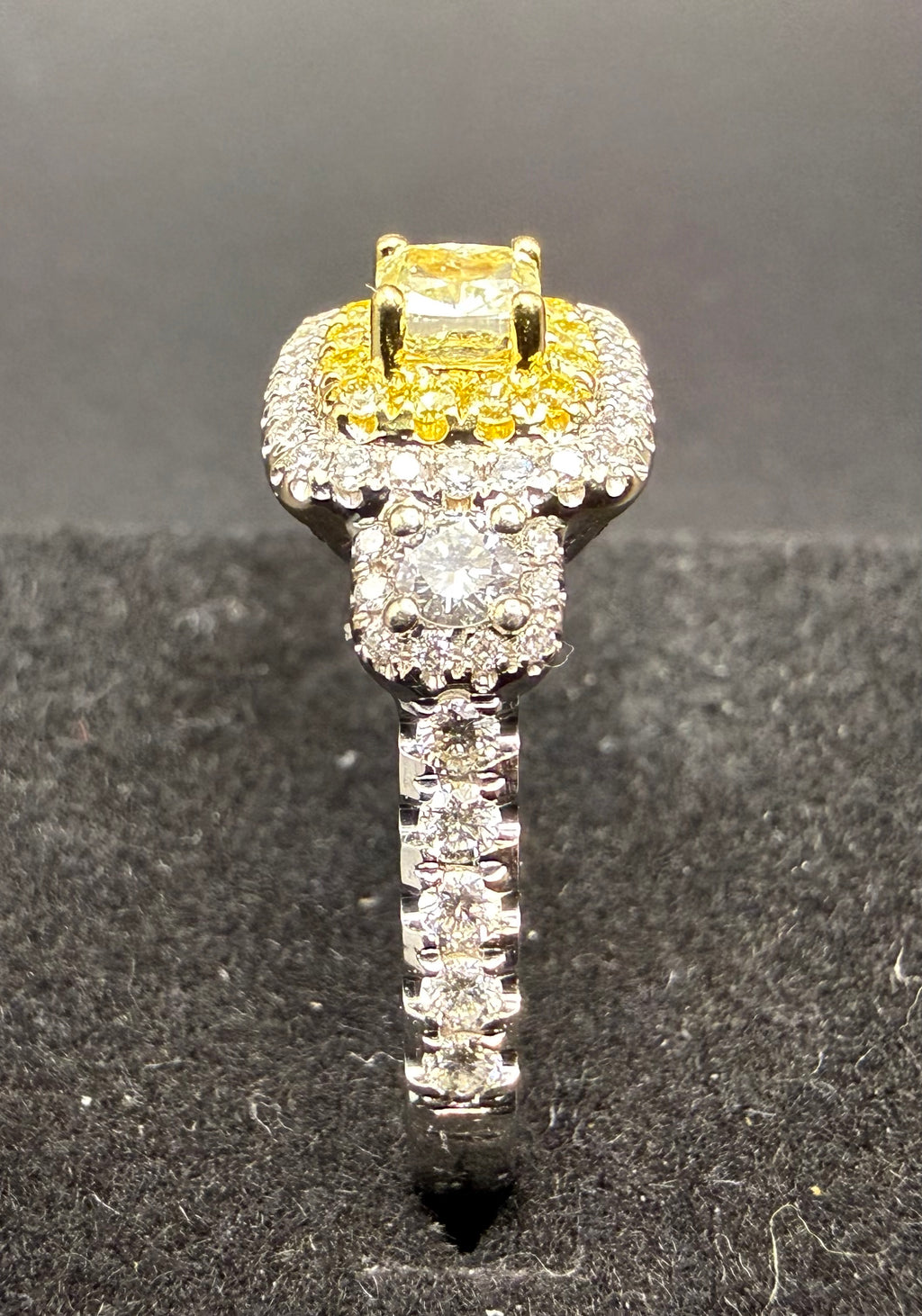 Effy 18ct White Gold Fancy Yellow Diamond Double Halo Ring Size O 1/2 4.9g