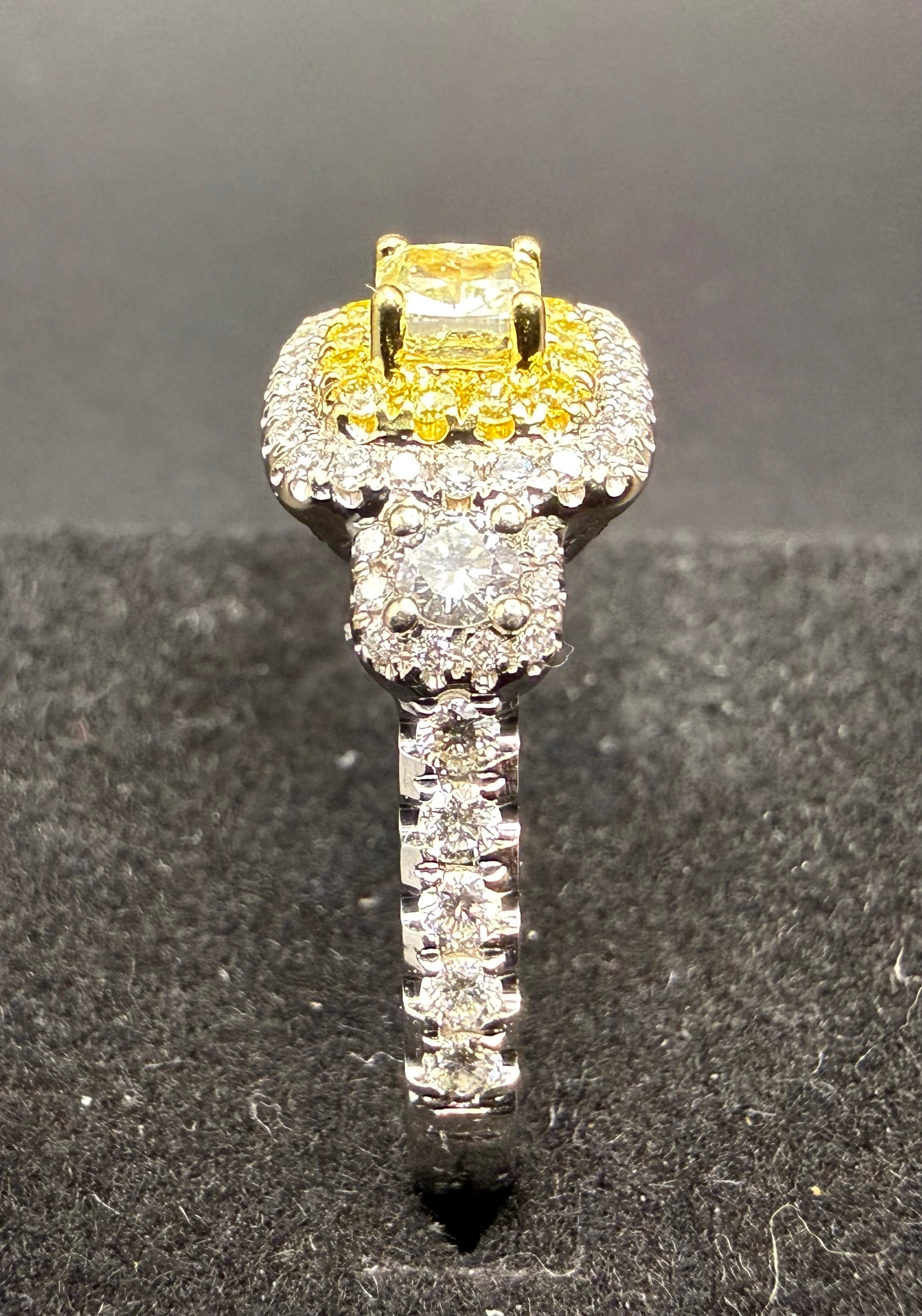 Effy 18ct White Gold Fancy Yellow Diamond Double Halo Ring Size O 1/2 4.9g