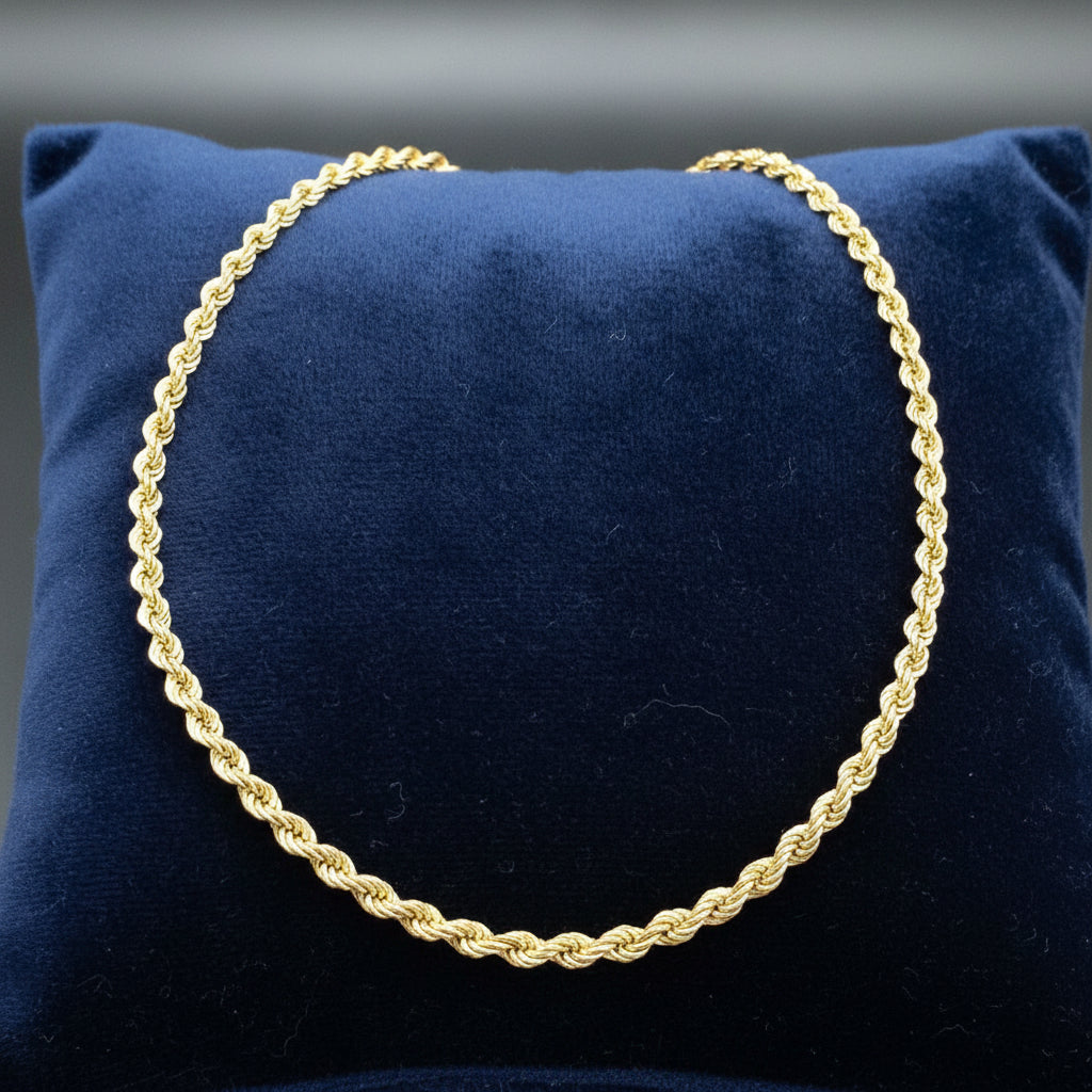 Solid 9ct Yellow Gold Italian Rope Chain Necklace 41cm 10.7g 375