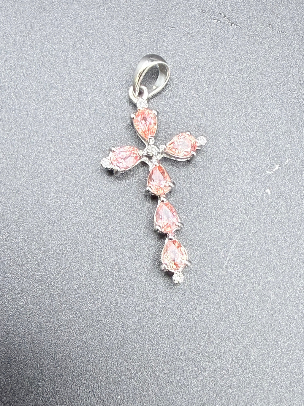 9ct White Gold Natural Padparadscha Sapphire Cross Pendant 1.5g Hallmarked