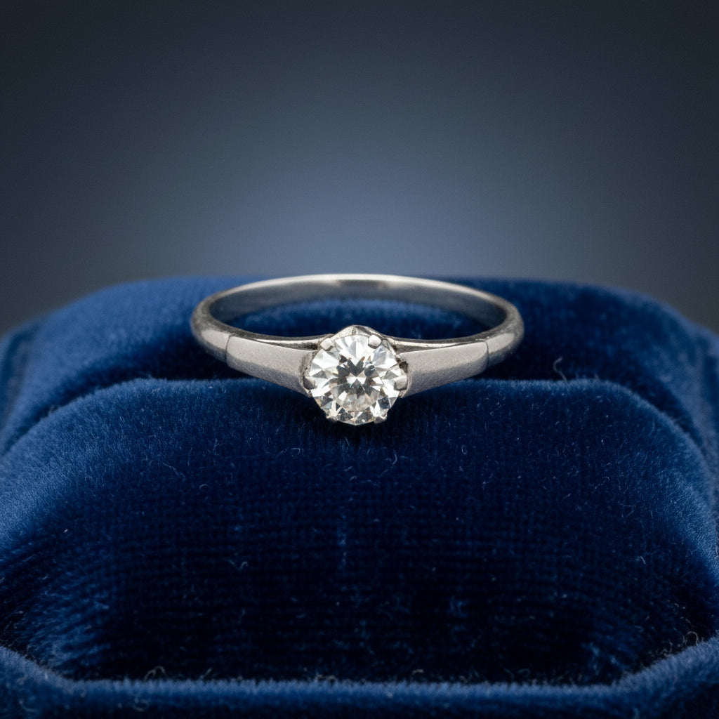 Platinum 0.30ct Old Mine Cut Diamond Solitaire Ring Size P 1/2 G Colour