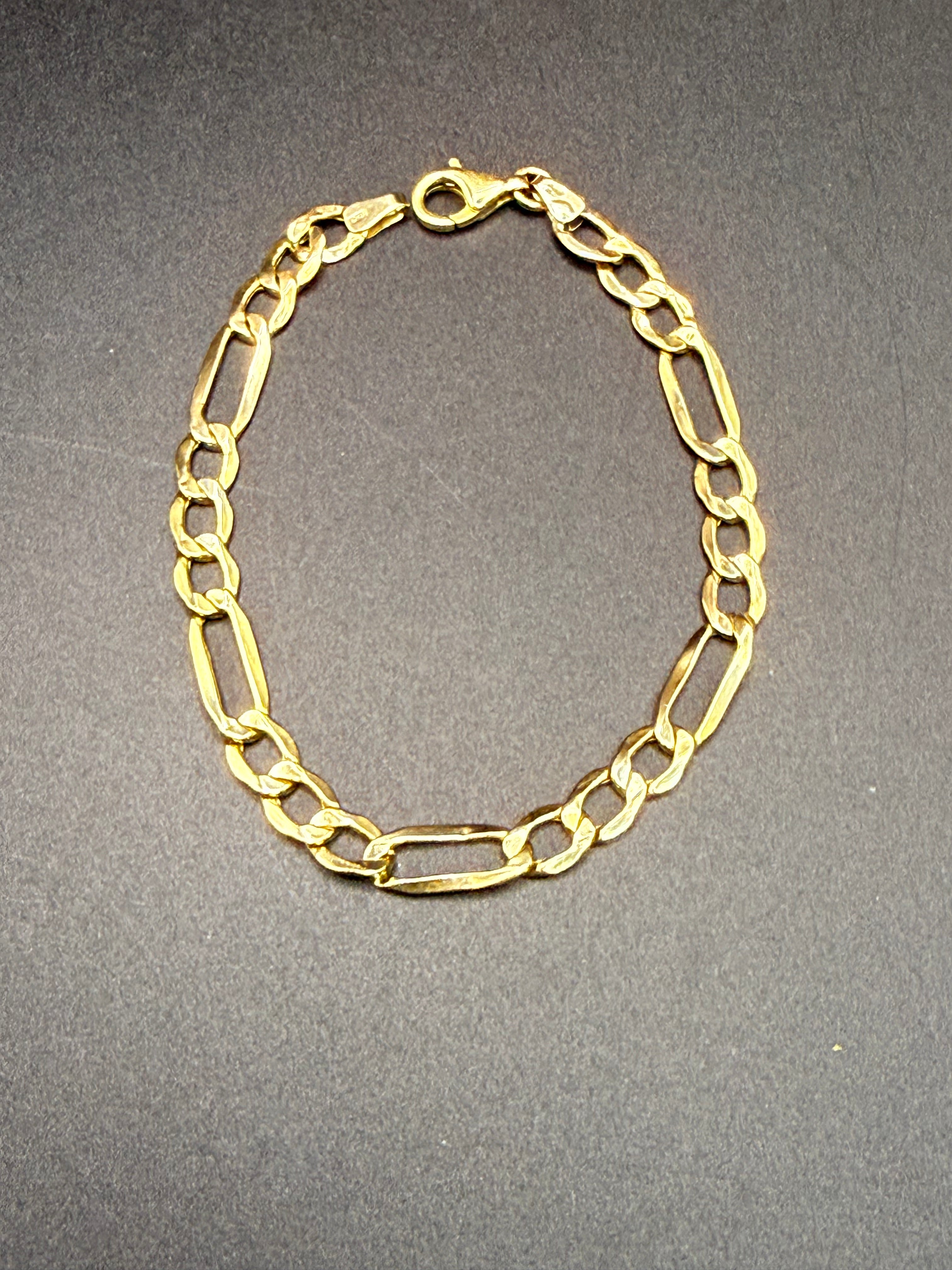 Solid 9ct Yellow Gold Figaro Bracelet 18cm 2.8g 375 Hallmarked
