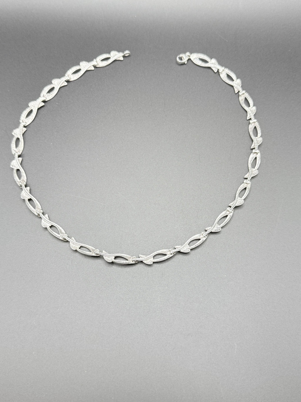 Sterling Silver Fancy Leaf Link Necklace 40cm 22.7g 925 Satin