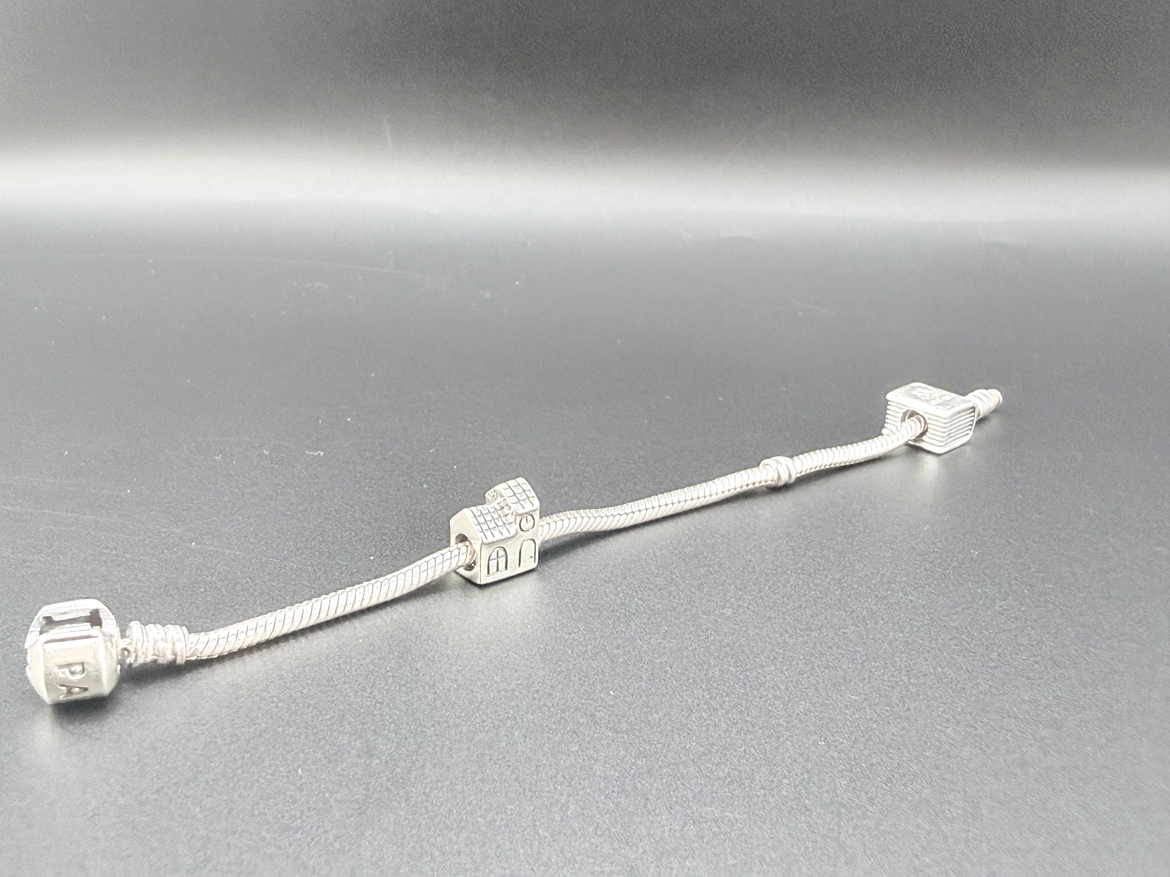 Pandora Sterling Silver Charm Bracelet with Two Charms 21.1g 925