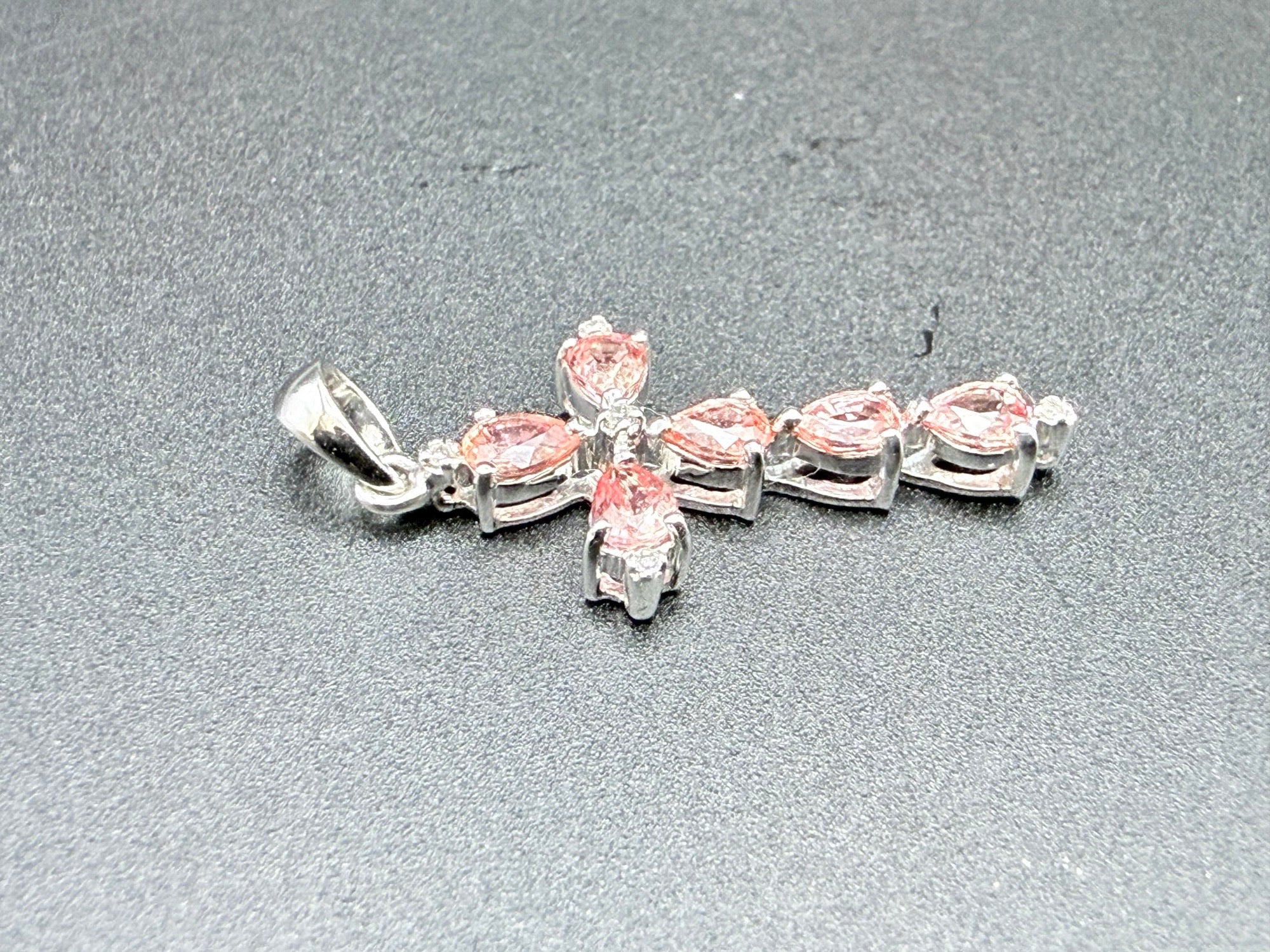 9ct White Gold Natural Padparadscha Sapphire Cross Pendant 1.5g Hallmarked