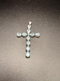 9ct White Gold Blue Topaz Cross Pendant 2.7g Hallmarked
