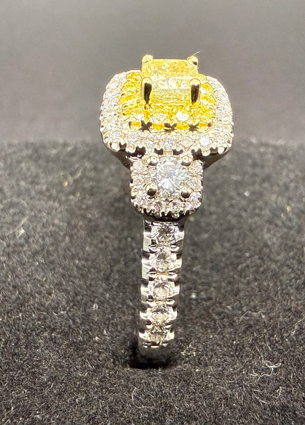 Effy 18ct White Gold Fancy Yellow Diamond Double Halo Ring Size O 1/2 4.9g