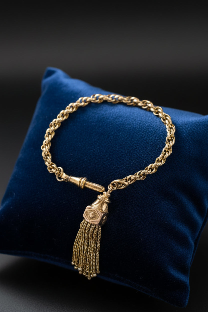 Antique Victorian 9ct Gold Albertina Bracelet Tassel Drop 14.4g Tested