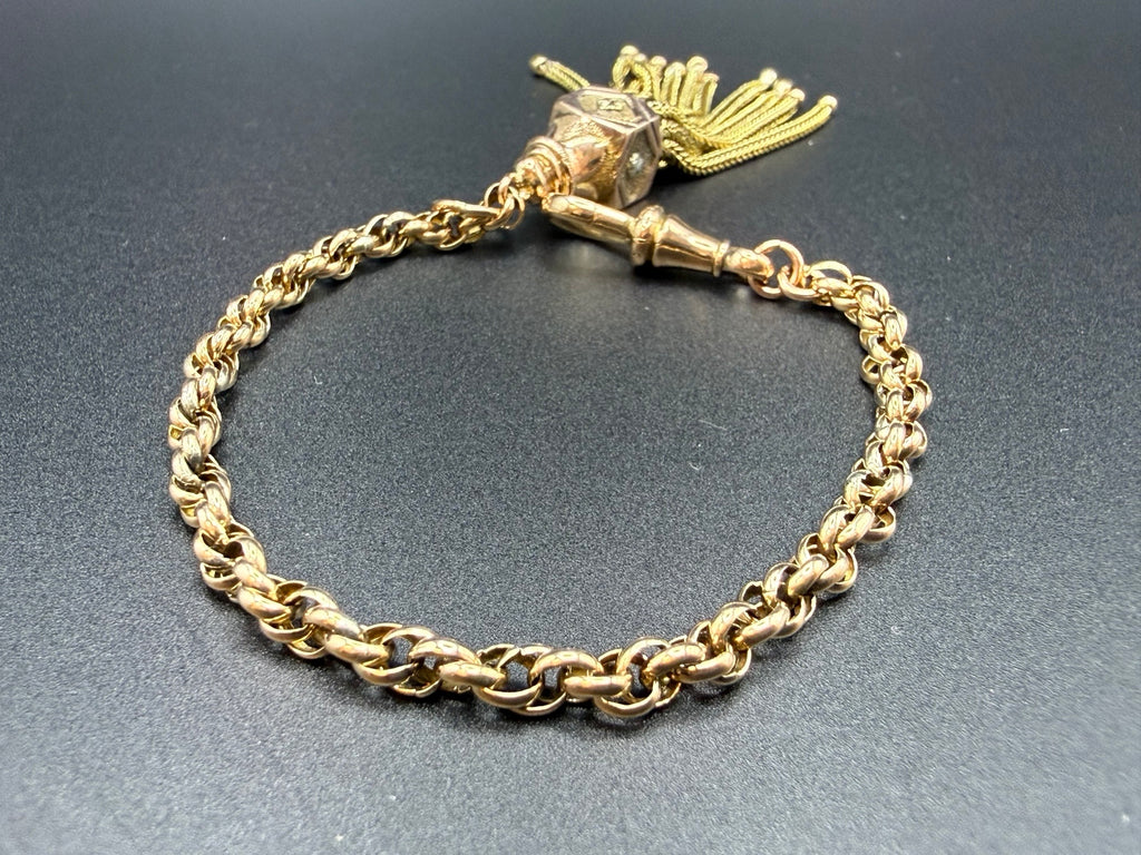 Antique Victorian 9ct Gold Albertina Bracelet Tassel Drop 14.4g Tested