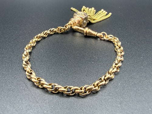 Antique Victorian 9ct Gold Albertina Bracelet Tassel Drop 14.4g Tested