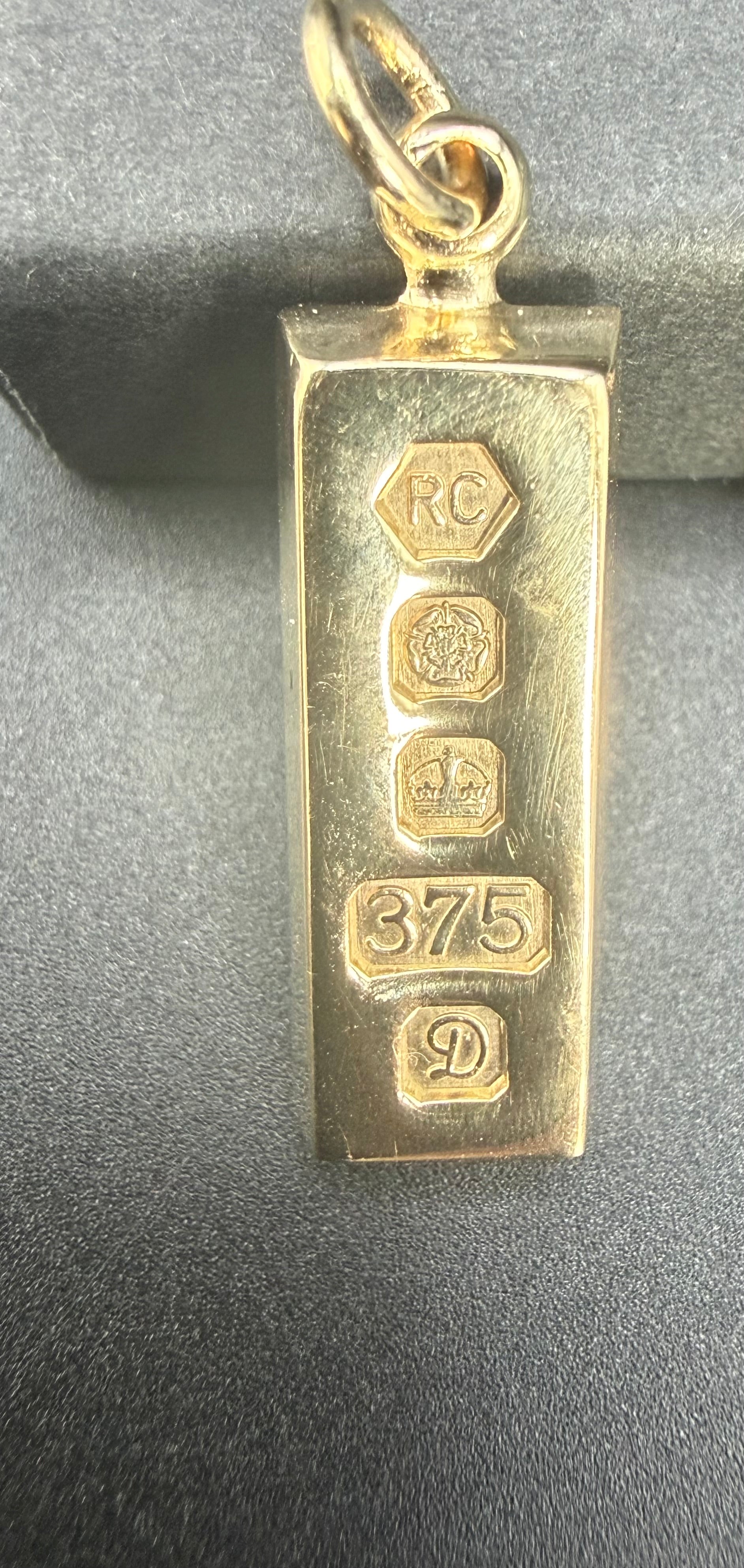 Solid 9ct Gold Ingot Pendant 7.8g 375 Hallmarked