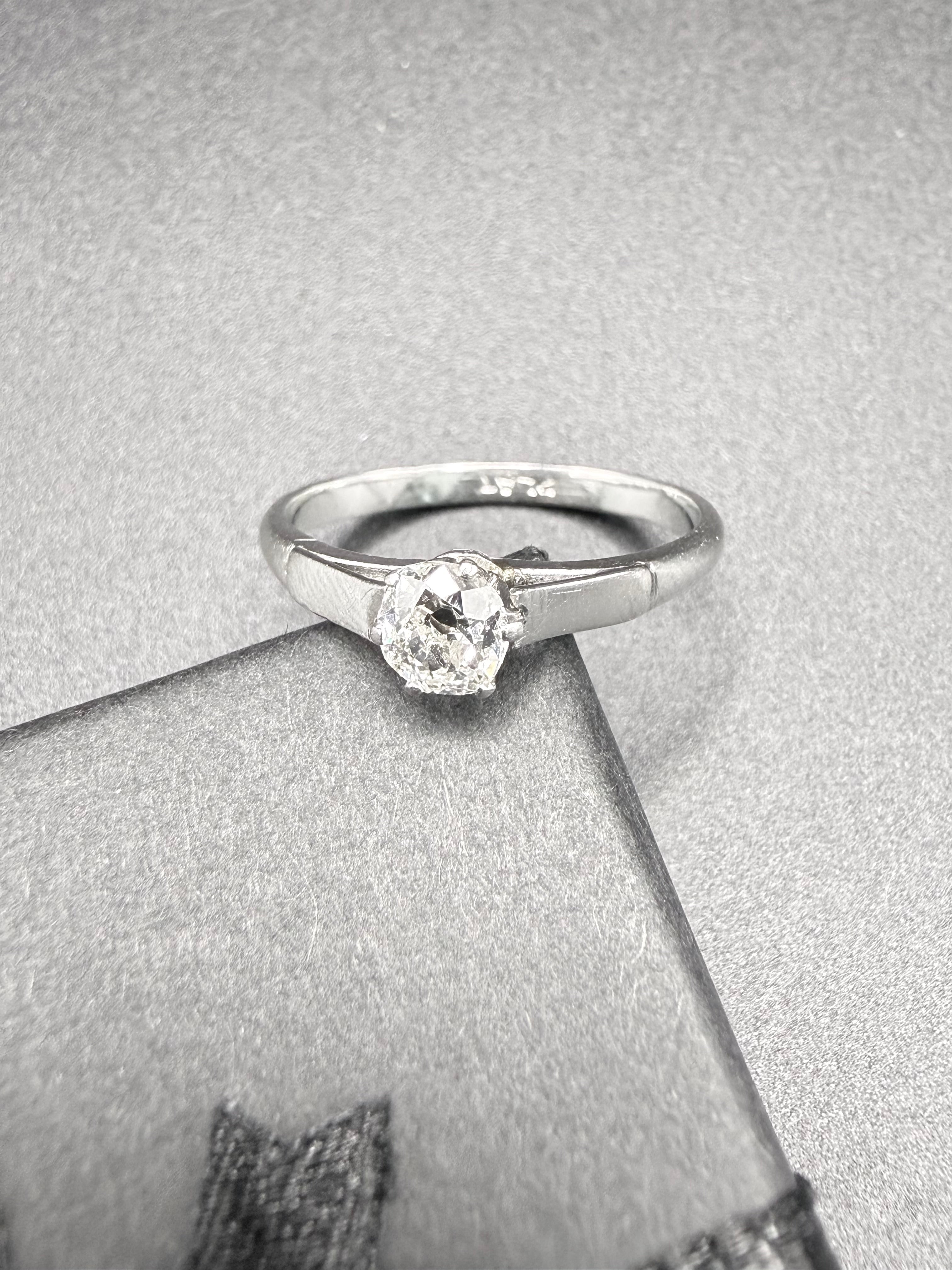 Platinum 0.30ct Old Mine Cut Diamond Solitaire Ring Size P 1/2 G Colour