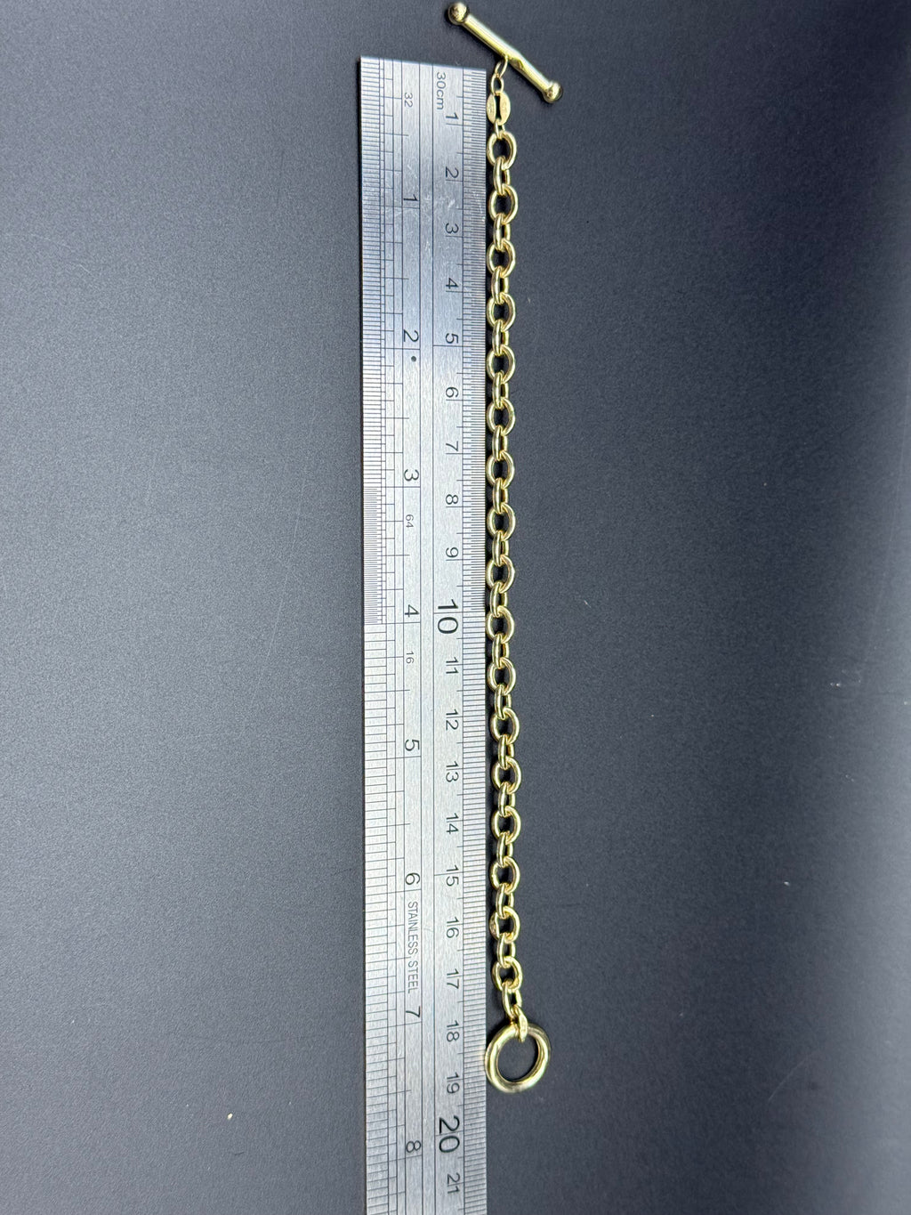 Solid 9ct Yellow Gold Belcher Bracelet T-Bar Toggle 19.5cm 4.4g 375