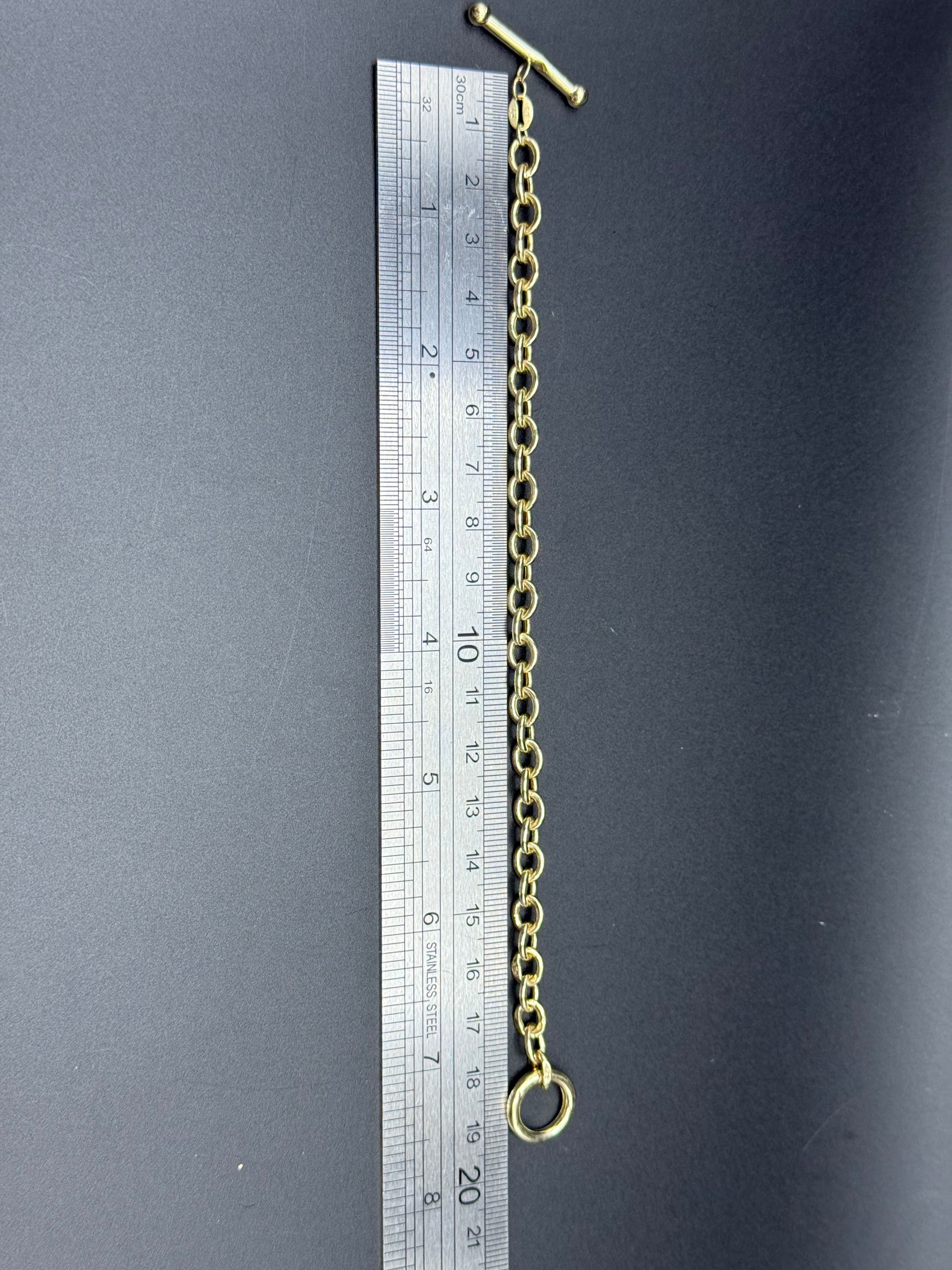 Solid 9ct Yellow Gold Belcher Bracelet T-Bar Toggle 19.5cm 4.4g 375