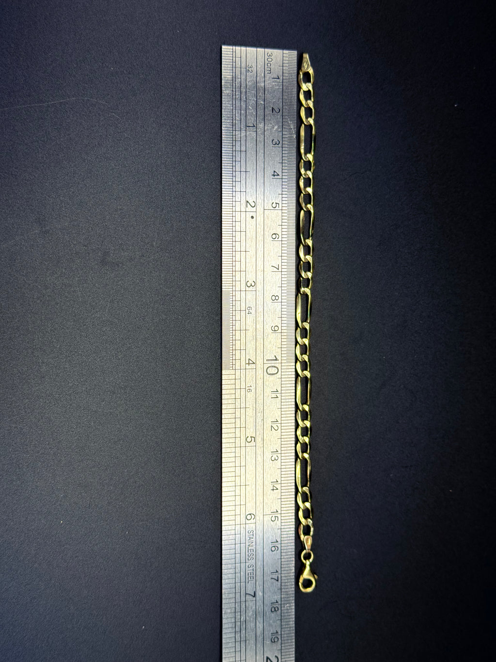 Solid 9ct Yellow Gold Figaro Bracelet 18cm 2.8g 375 Hallmarked