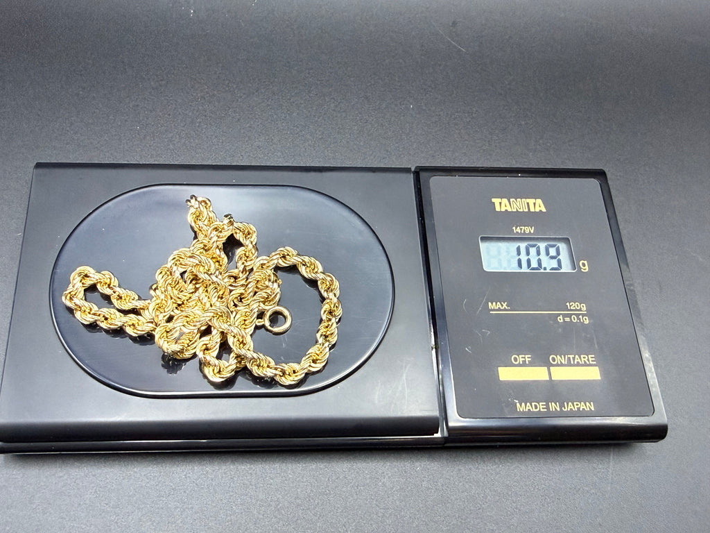 Solid 9ct Yellow Gold Italian Rope Chain Necklace 41cm 10.7g 375