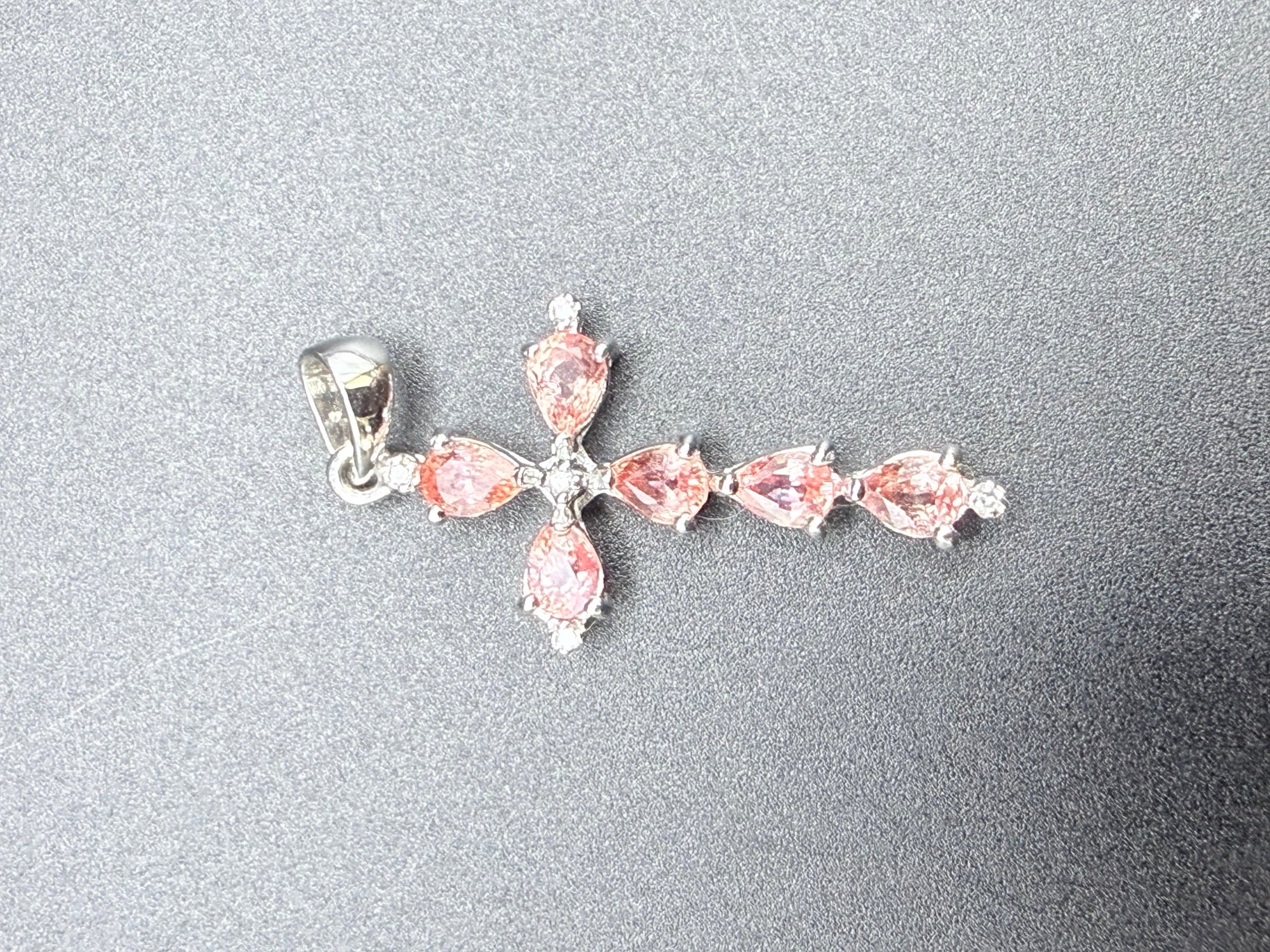 9ct White Gold Natural Padparadscha Sapphire Cross Pendant 1.5g Hallmarked