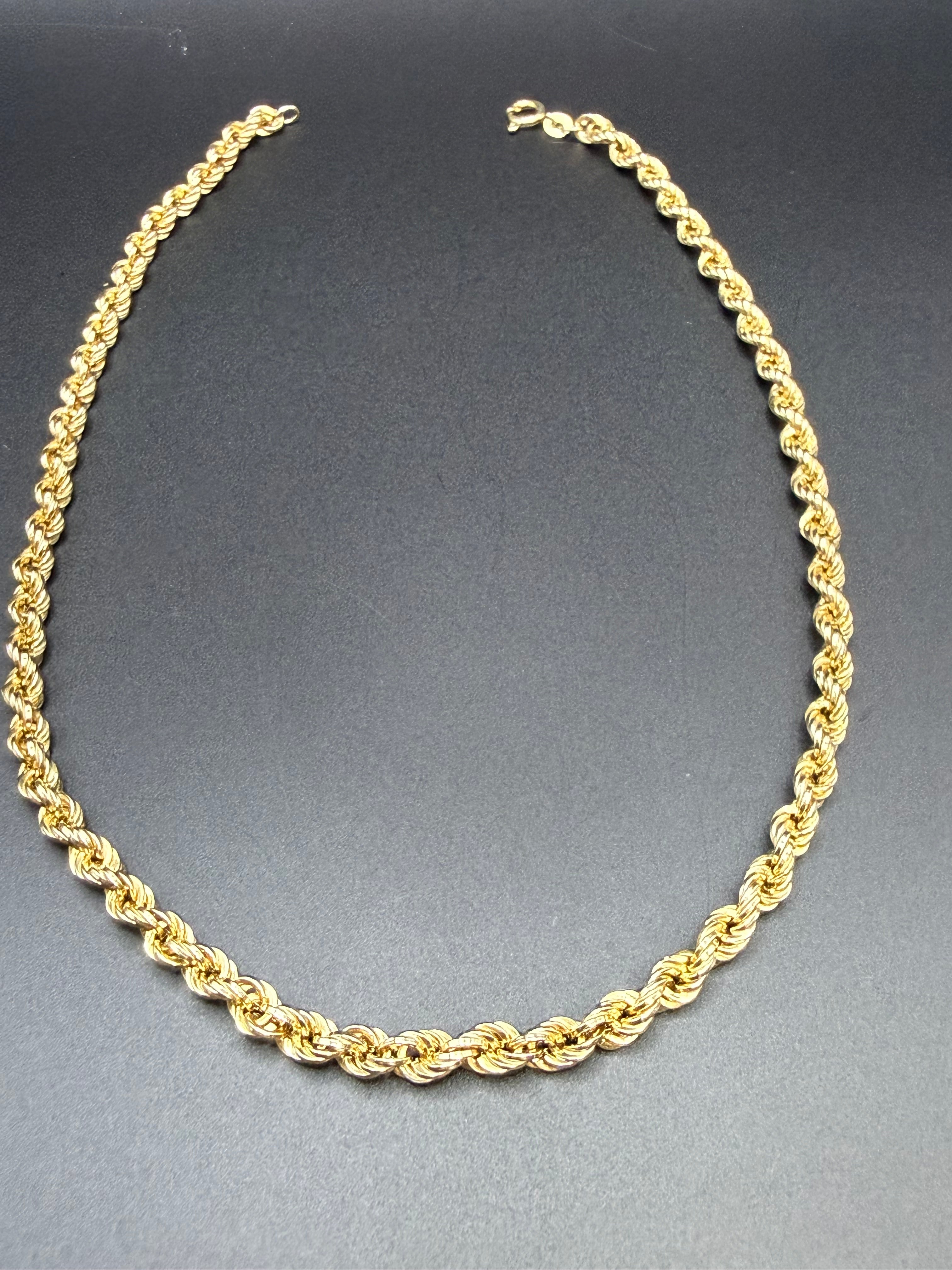 Solid 9ct Yellow Gold Italian Rope Chain Necklace 41cm 10.7g 375