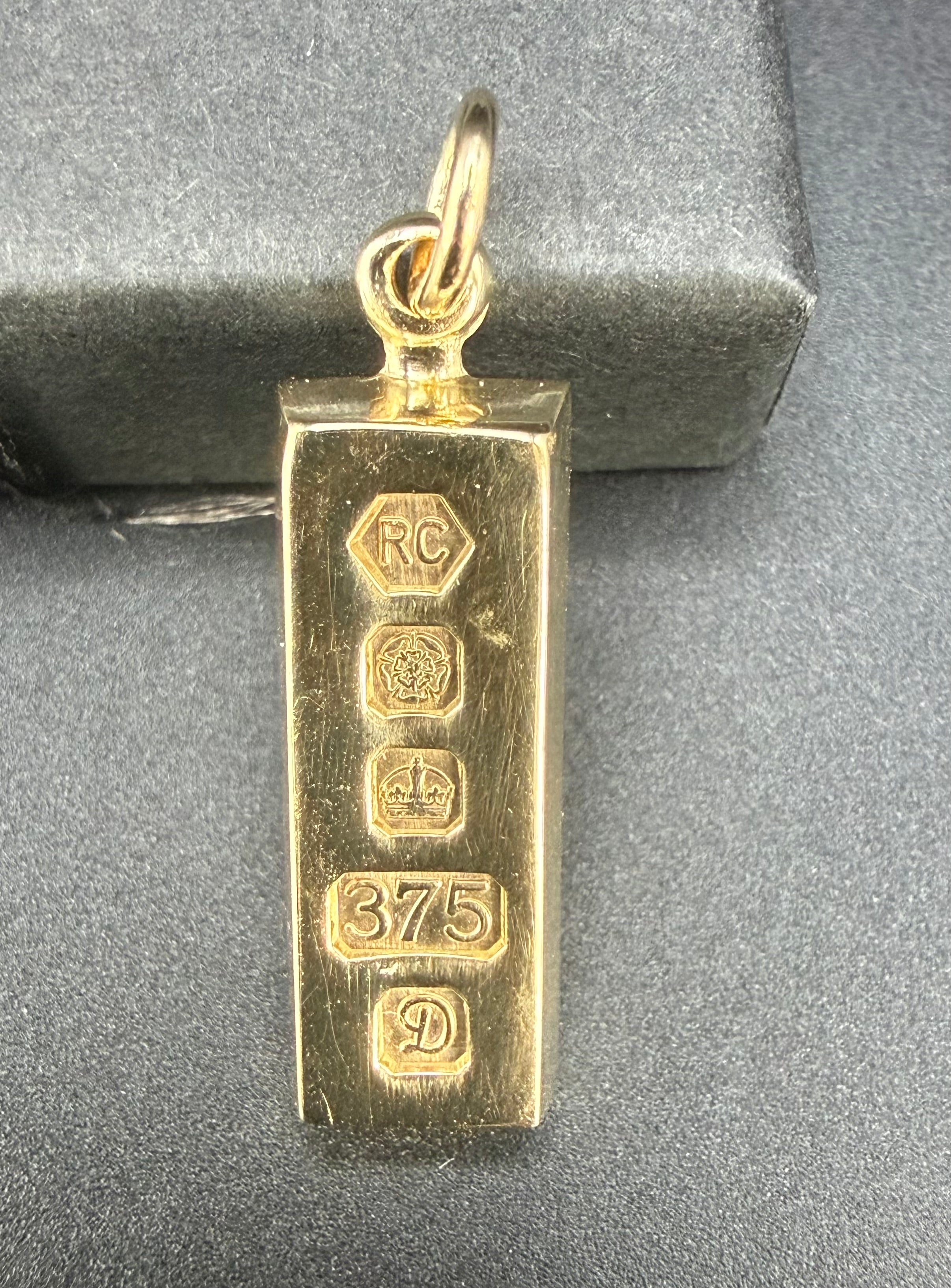 Solid 9ct Gold Ingot Pendant 7.8g 375 Hallmarked