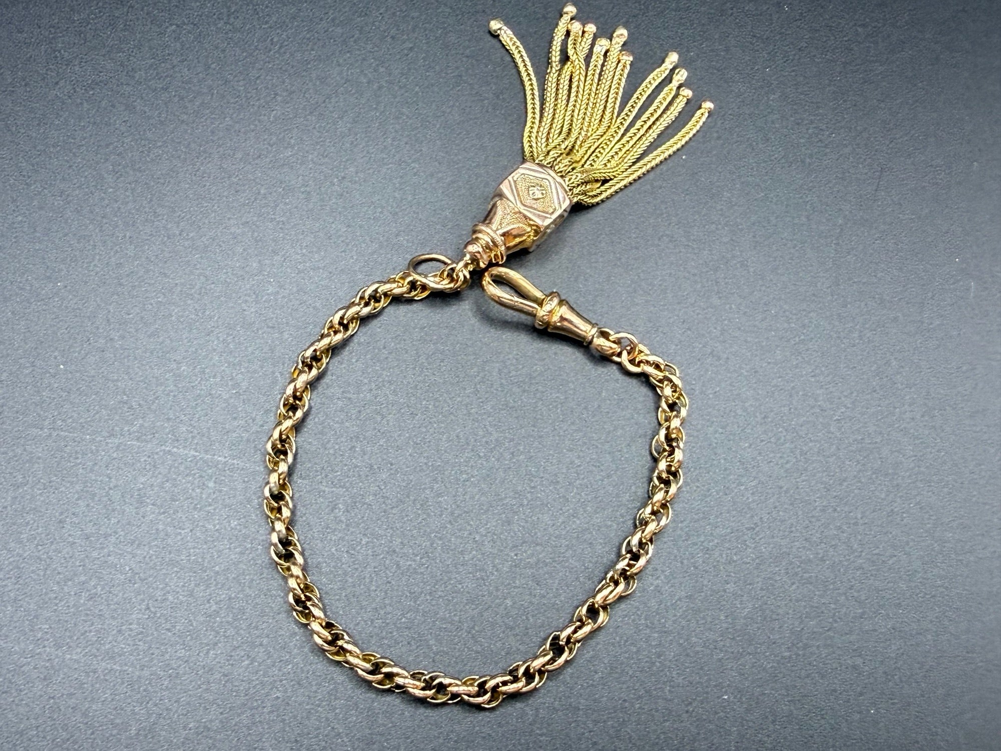 Antique Victorian 9ct Gold Albertina Bracelet Tassel Drop 14.4g Tested
